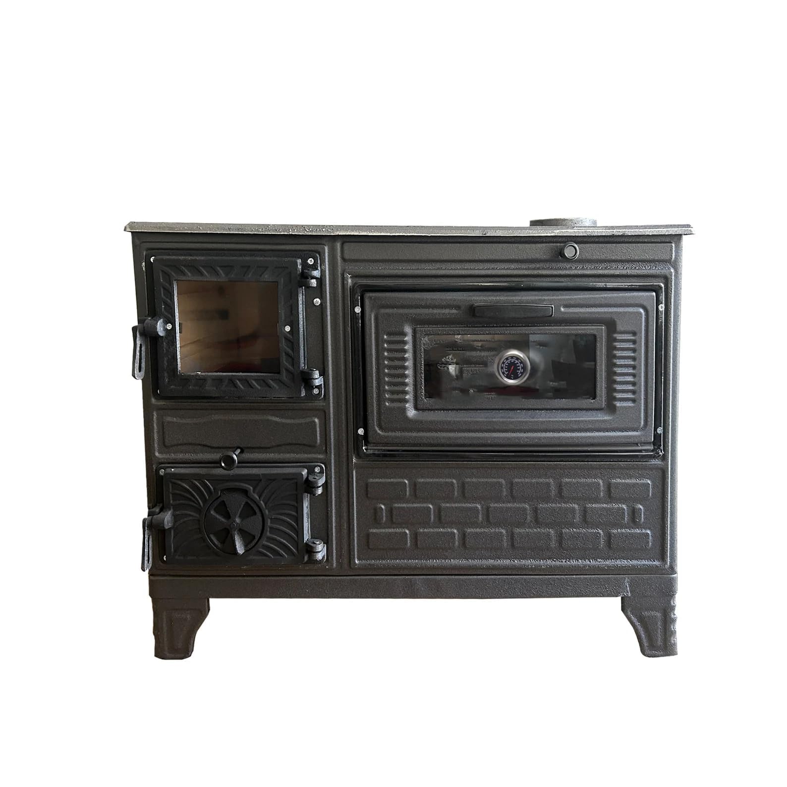 Premium Cast Iron Wood Burning Stove with Oven - Durable Brick Lined Fireplace Heater with Thermometer for Baking, Cooking & Home Heating - Made in Turkey (Black with Window) - Perfect for Cabins, Outdoor Kitchens & Winter Warmth