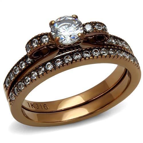 Zawadee TK2955 Stainless Steel CZ Ring for Coffee Lovers - Elegant & Durable
