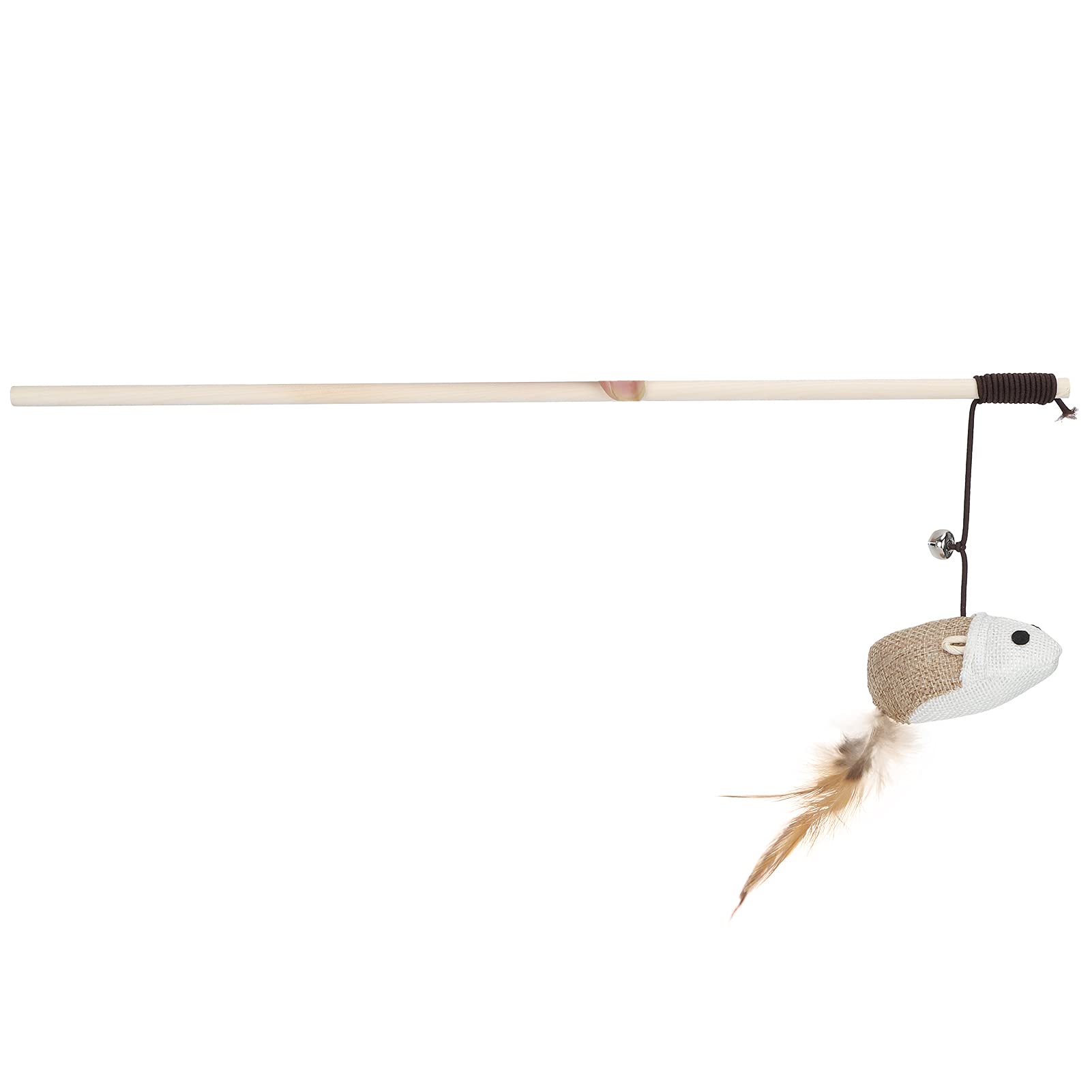 Interactive Cat Feather Toy - Wooden Teaser Stick Wand with Crisp Bell & Linen Mouse for Kittens - Fun Exercise & Training for Indoor Cats - Perfect for Playtime & Bonding with Your Pet