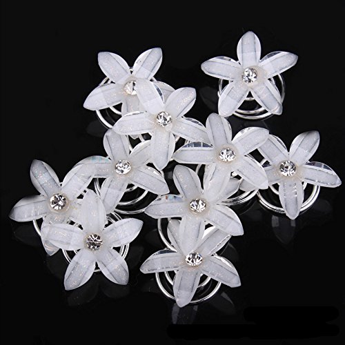 White Flower Hair Pins Twister Coil Set of 8 - Elegant Hair Accessories for Weddings, Parties, and Everyday Styling