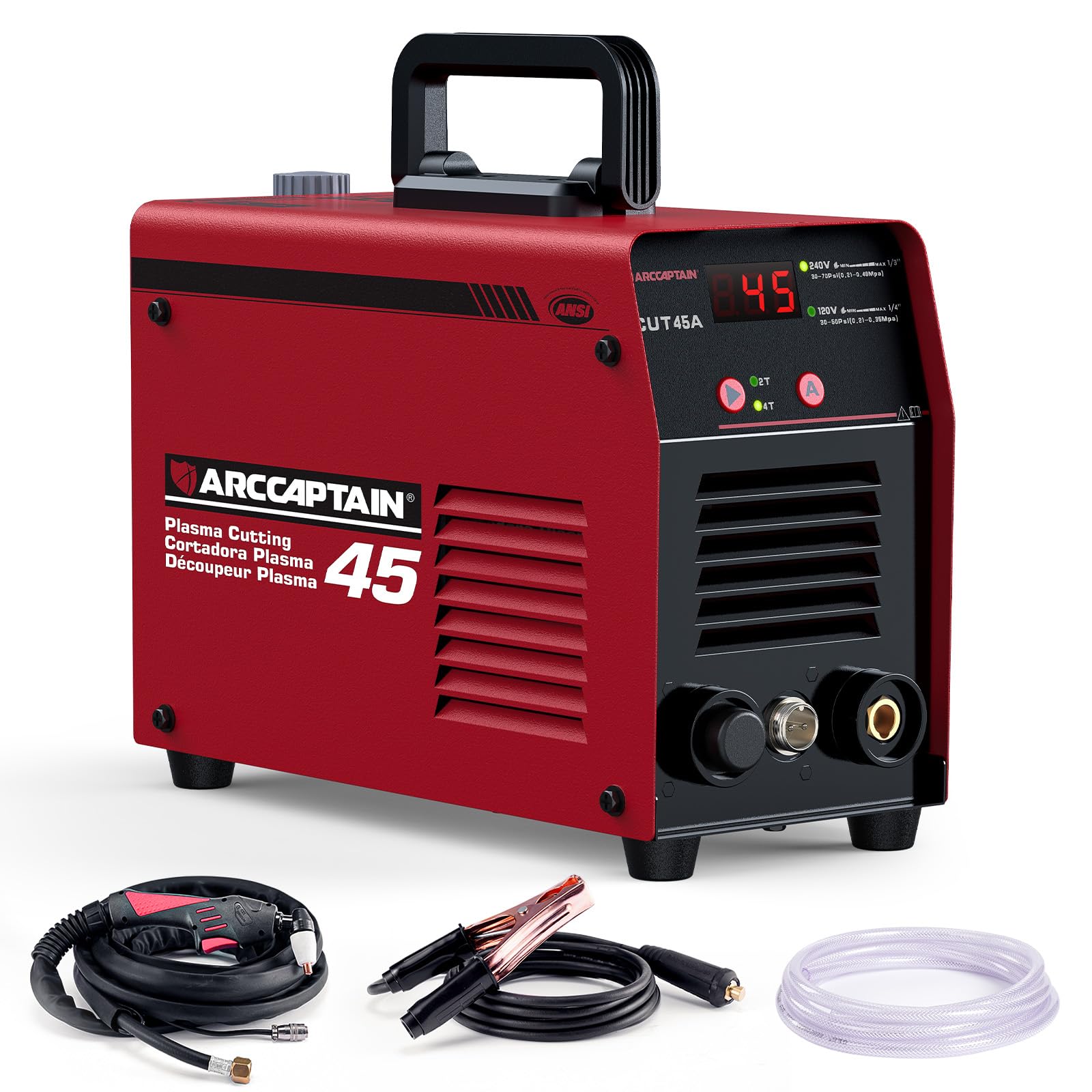 ARCCAPTAIN 45Amp Plasma Cutter Machine - 110V/220V Dual Voltage IGBT Inverter with Digital Display & 2T/4T Function - Perfect for Metal Cutting, DIY Projects, and Industrial Use