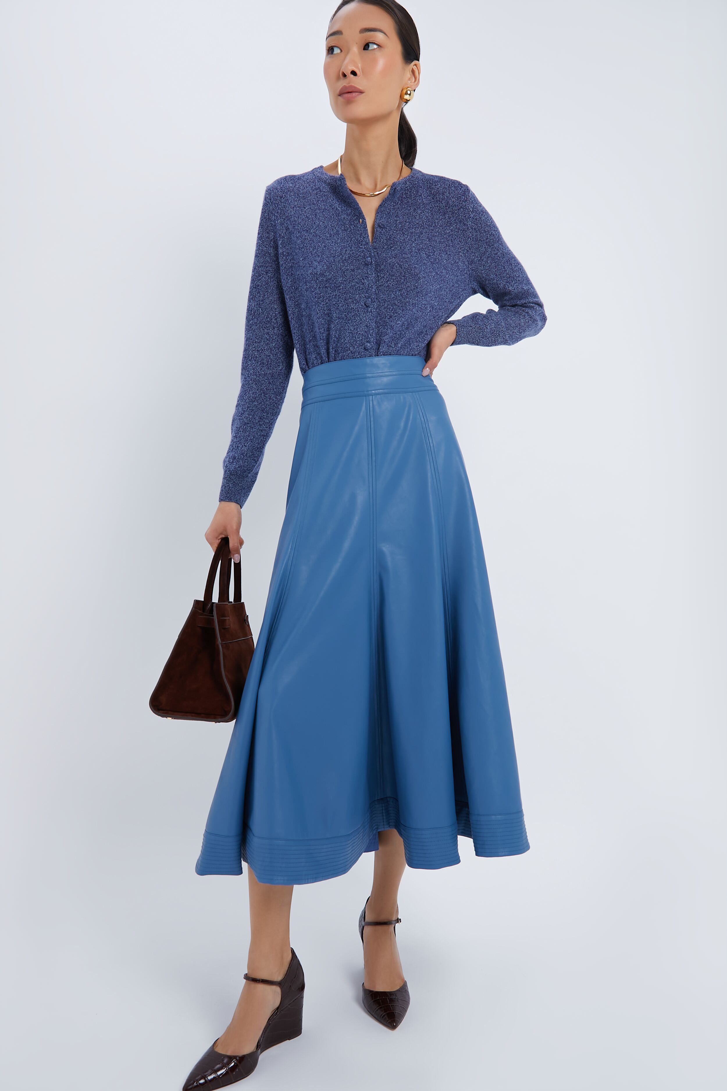 Blue Leather Brynn Skirt - Women's High Waist Faux Leather Mini Skirt | Perfect for Night Out, Party & Casual Wear