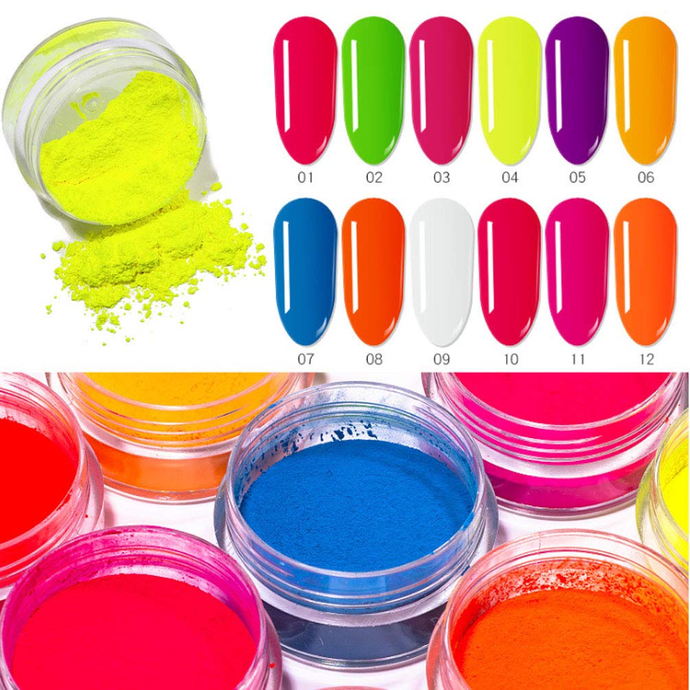 Delgoash 12 Colors Neon Nail Powder Pigment Set - Vibrant Fluorescent Eyeshadow & Nail Art Glitter Dust for Gradient & Iridescent Designs - Perfect for DIY Nail Art, Salon Use, and Creative Makeup Looks