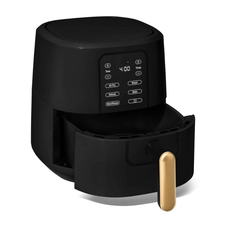 Drew Barrymore Kitchen 3 Qt Air Fryer with TurboCrisp Technology - 4 Preset Functions (Bake, Roast, Reheat) - Black Sesame Color - Perfect for Healthy Cooking, Quick Meals & Family Snacks