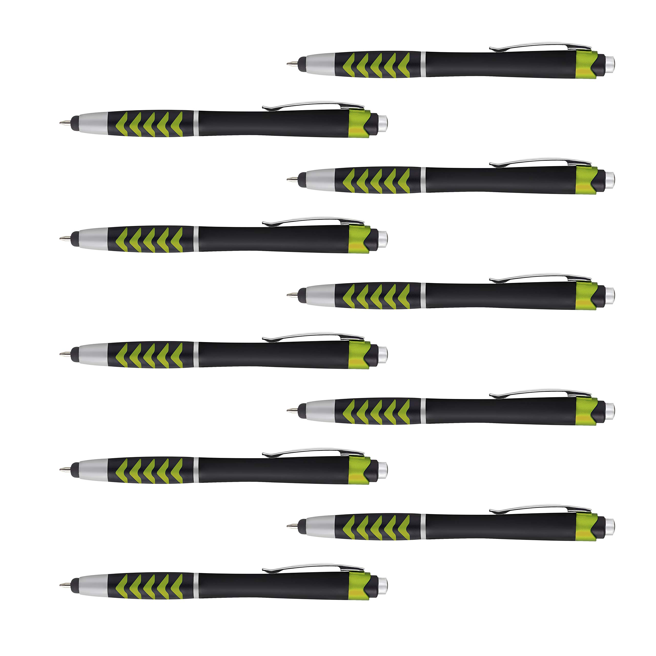 10-Pack Two-Tone Plastic Arrow Stylus Pens with Ballpoint Tip - Green - Perfect for Touchscreen Devices, Note-Taking & Digital Signatures