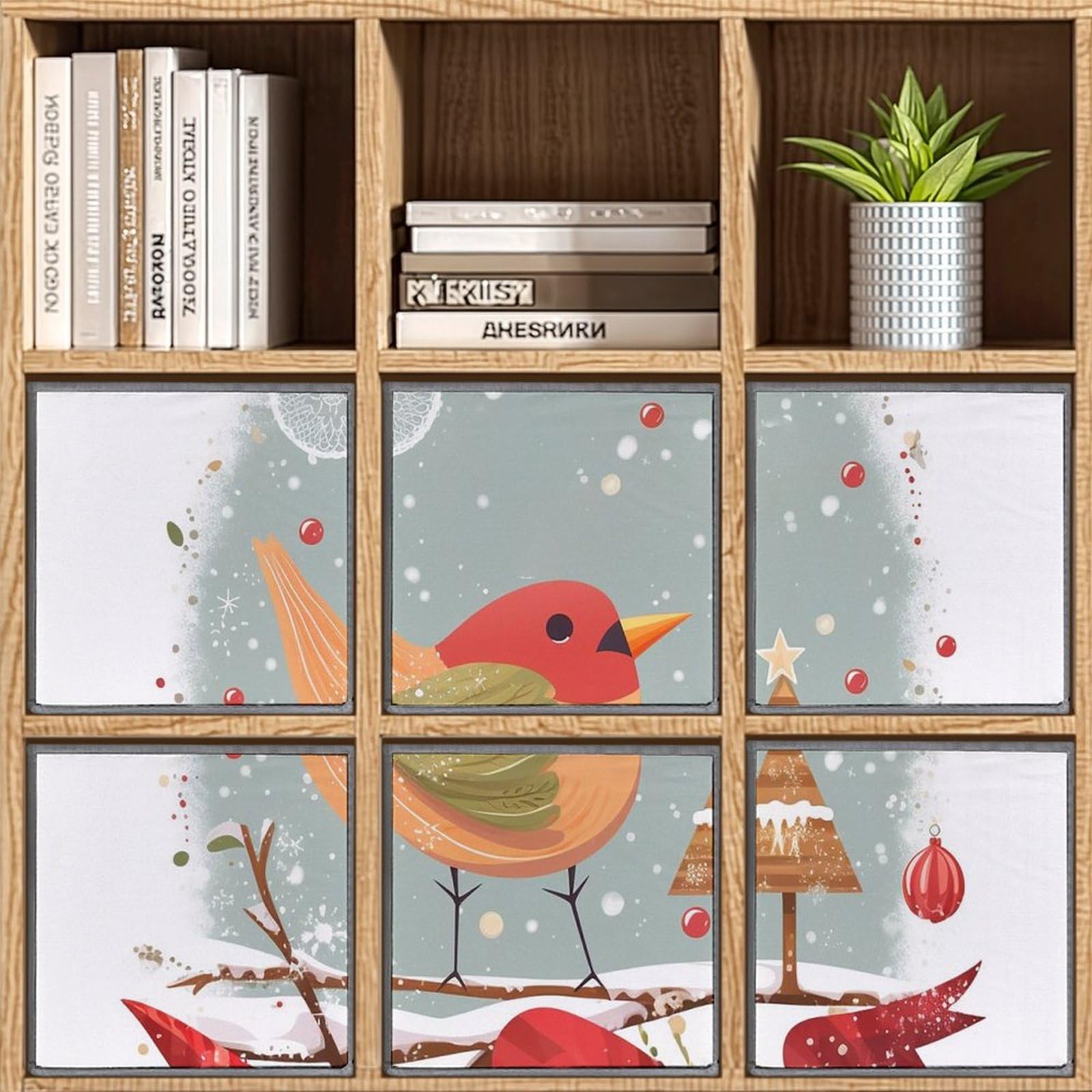 6-Pack Merry Christmas Bird Collapsible Storage Bins with Handles - Large Closet Organizer, Clothing Storage Boxes for Home, Office & Holiday Decor