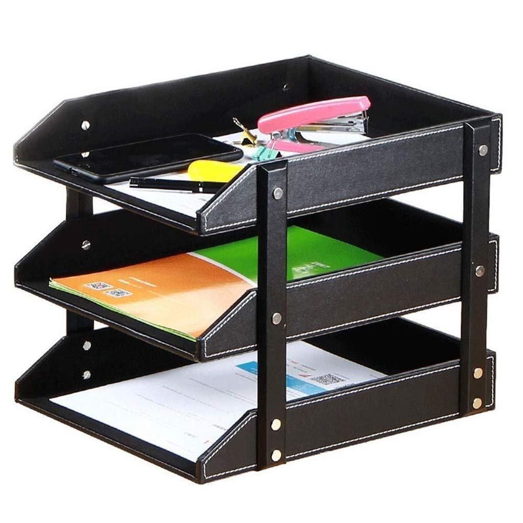 Premium Leather 3-Tier Desk Organizer - Document Letter Tray for Files, Folders, Stationery, Mail & Office Supplies | Perfect for Home Office, Workspace & School Organization