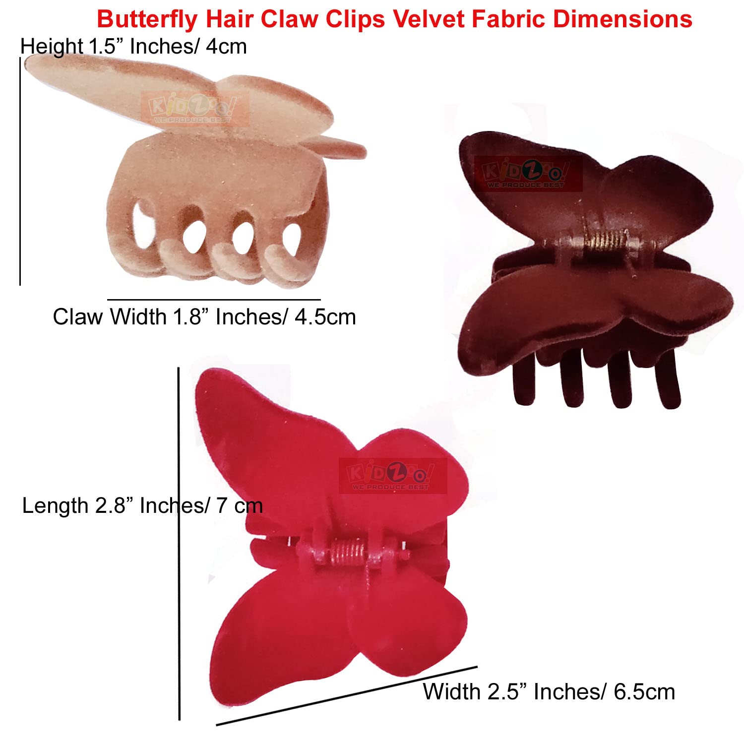 Kidzoo Large Lightweight No-Slip Hair Claw Clips for Women & Girls - Strong Quality Butterfly Clamps for Thin, Fine or Thick Hair (3-Piece Velvet Set) - Perfect for School, Work, Gym & Everyday Styling