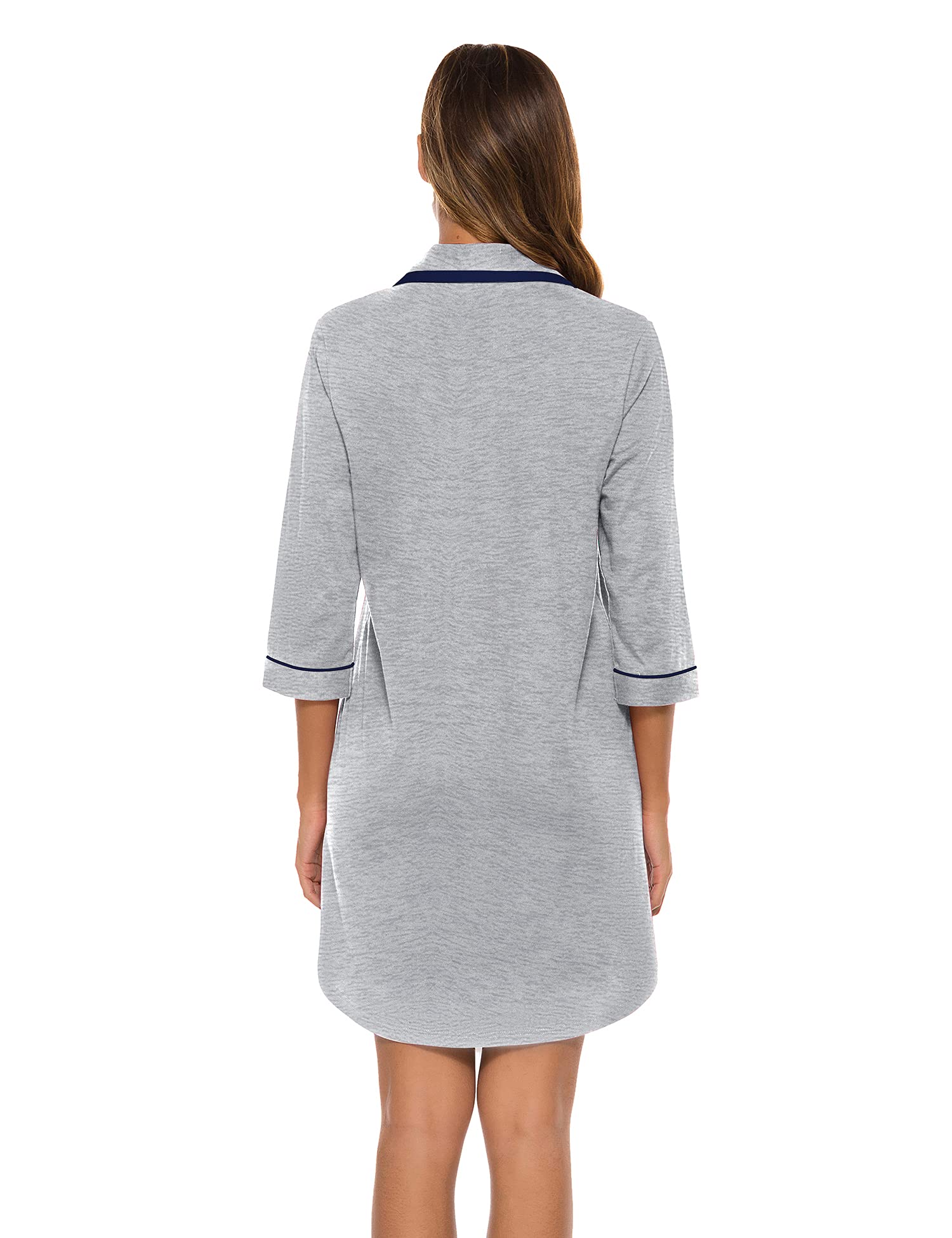COLORFULLEAF 100% Cotton Women's Nightgown - 3/4 Sleeve Button Down Sleep Shirt, Soft Comfortable Sleepwear Night Dress (Sizes S-XXL) for Relaxing at Home, Lounging & Overnight Stays