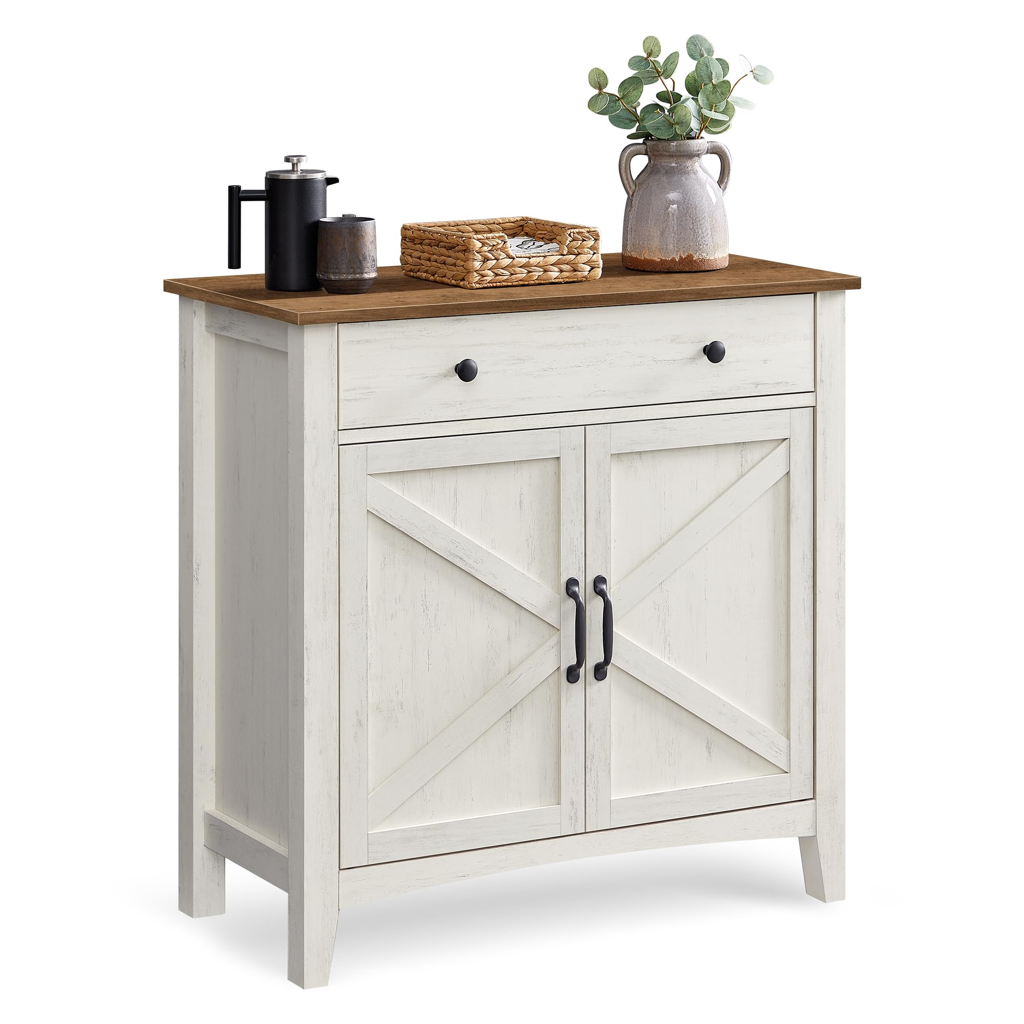 VASAGLE LIRY Buffet Cabinet - Rustic White & Honey Brown Coffee Bar Sideboard with Adjustable Shelf, Drawer Divider & Cable Hole | Perfect for Dining Room Storage, Kitchen Organization & Living Room Decor | UBBK341W01
