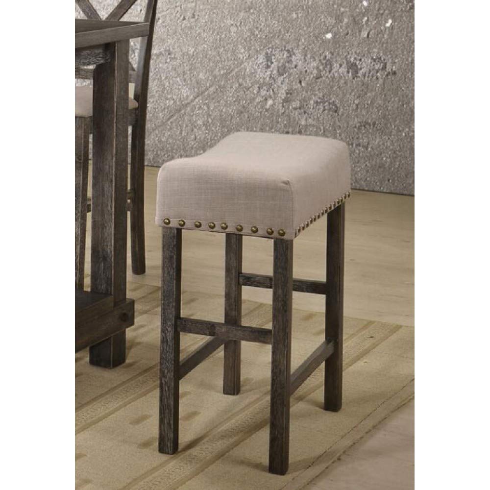 Set of 2 Bar Stools - Linen Fabric Padded Counter Height Dining Chairs with Sturdy Wood Legs & Footrest - Perfect for Kitchen Island, Breakfast Nook or Home Bar Seating