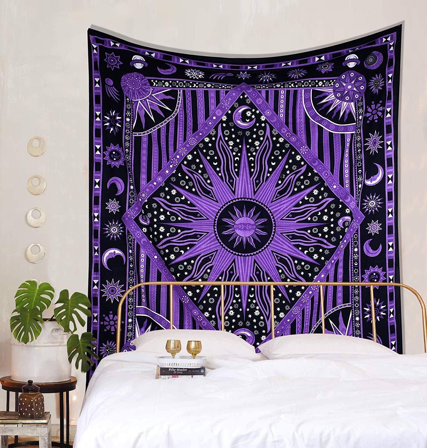 Celestial Tie Dye Tapestry - Moon Star Boho Wall Hanging for Bedroom & Dorm Decor