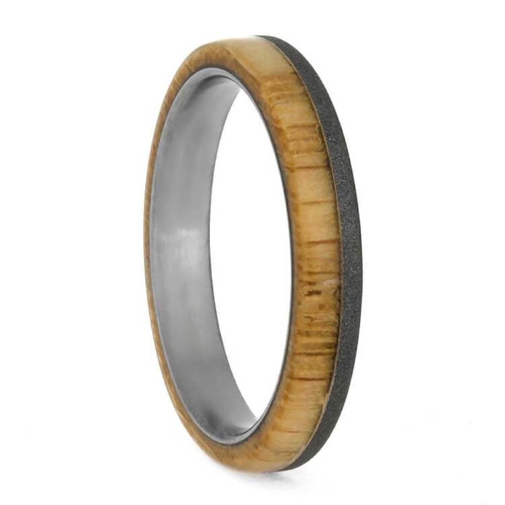 Unisex Oak Wood & Titanium Comfort-Fit Wedding Band Ring - 3mm Sandblasted Finish for Men & Women - Perfect for Weddings, Anniversaries & Everyday Wear