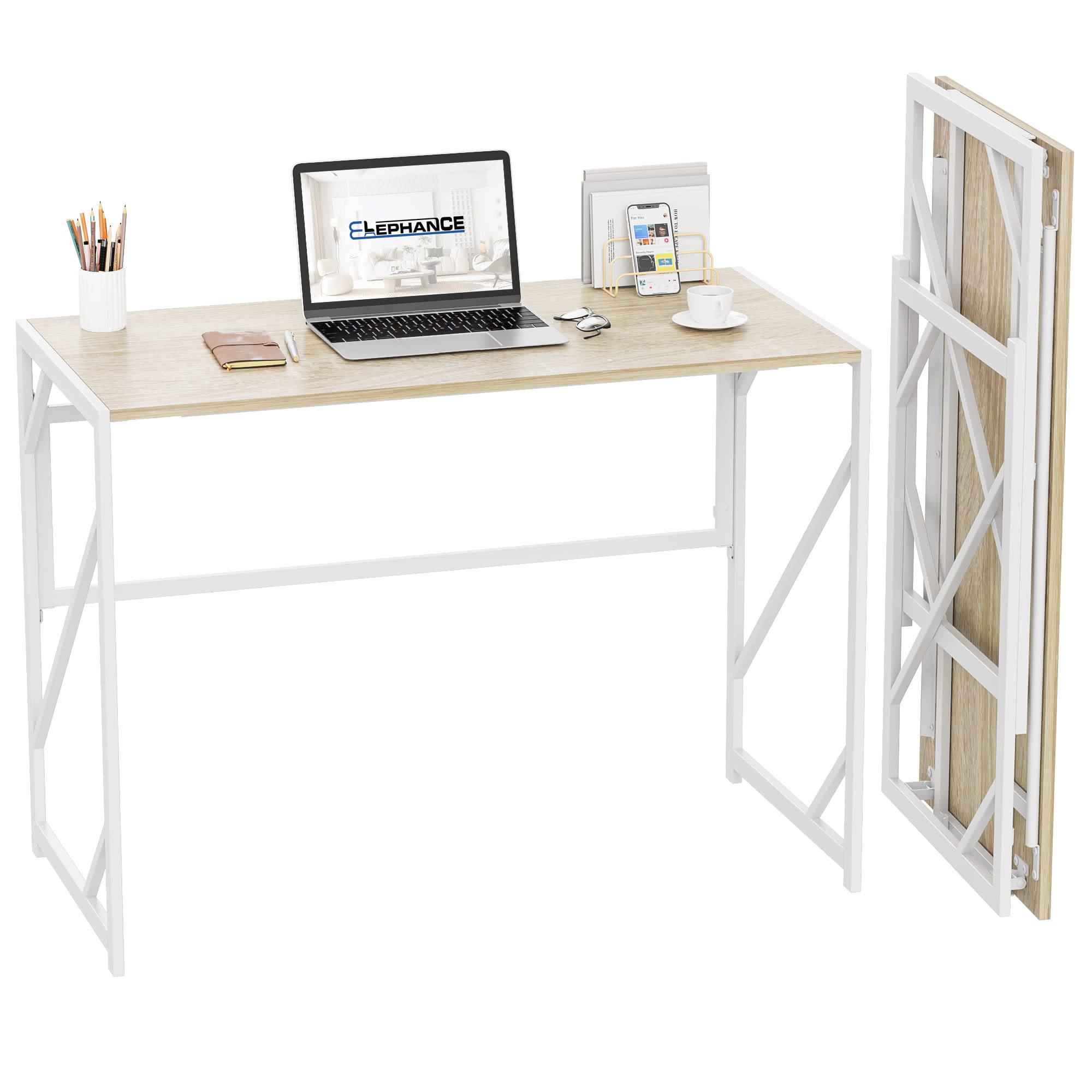 Elephance Folding Desk - Portable Home Office Desk for Writing & Computer Work | No-Assembly Study Desk | Space-Saving Foldable Table for Small Spaces | Perfect for Apartments, Dorms & Workspaces