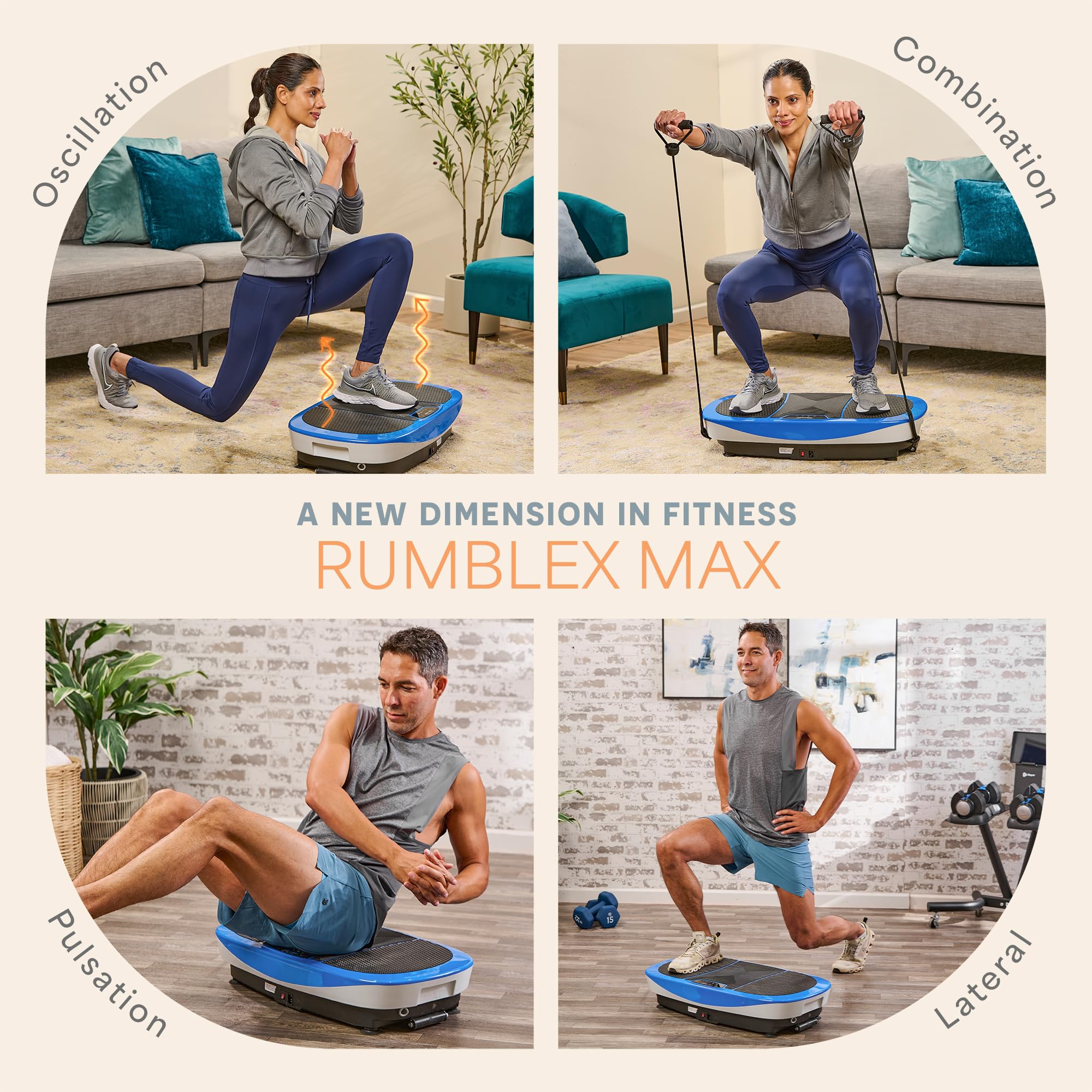 Lifepro Rumblex Max 4D Vibration Plate Exercise Machine with Resistance Bands - Home Fitness Equipment for Full Body Workout, Muscle Toning, Strength Training & Recovery - Perfect for Home Gym, Weight Loss & Physical Therapy