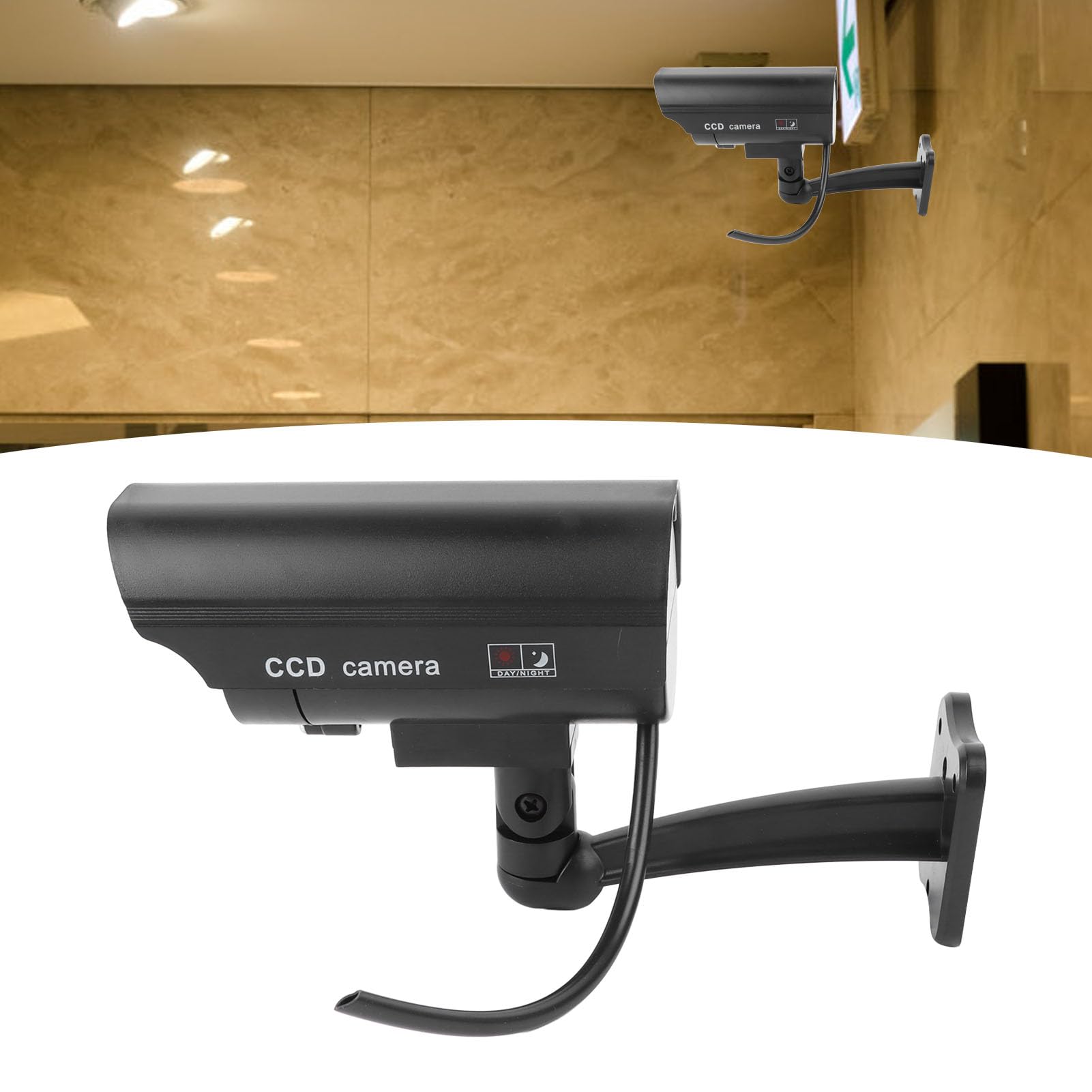 Fake Security Camera with Red Flashing Lights & Warning Sticker - Dummy CCTV Dome Surveillance System for Indoor & Outdoor Use - Ideal for Home, Office, and Store Security Deterrent
