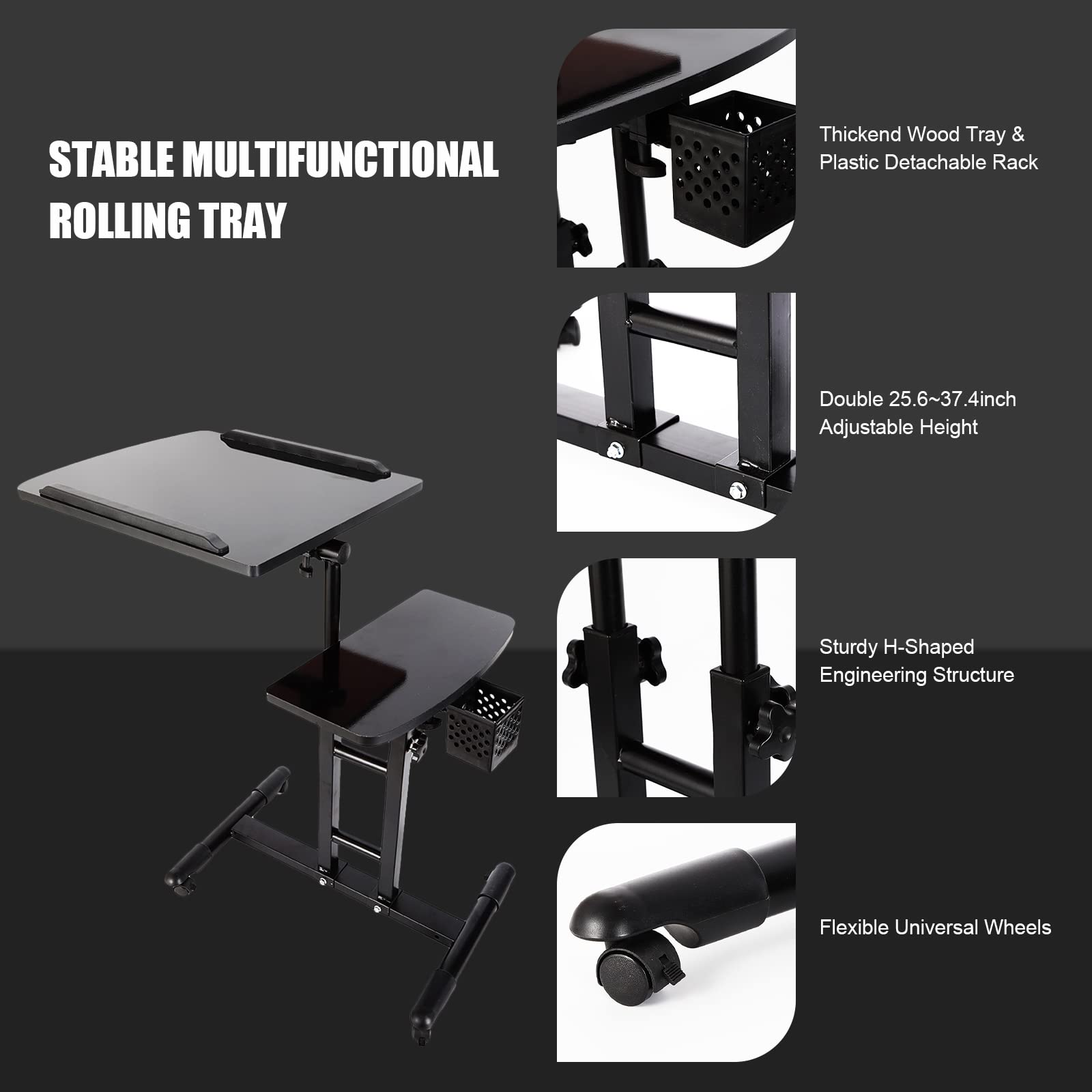 Professional Double Countertop Tattoo Workstation & Hair Salon Rolling Tray - Adjustable Height Mobile Work Station Stand for Tattoo Artists & Hair Stylists - Perfect for Tattoo Parlors, Beauty Salons & Home Studios