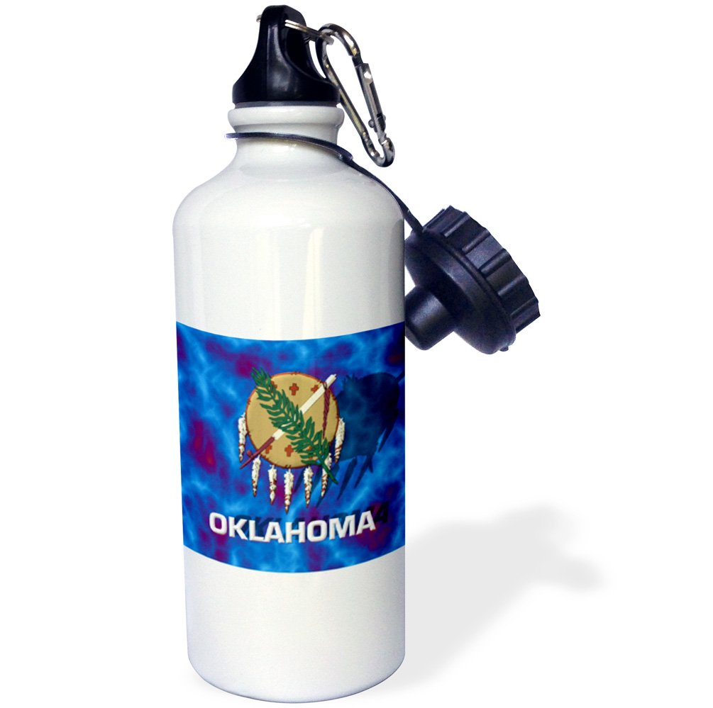 3D Rose Oklahoma State Flag Insulated Sports Water Bottle - 21 oz, White - Perfect for Gym, Hiking & Outdoor Activities