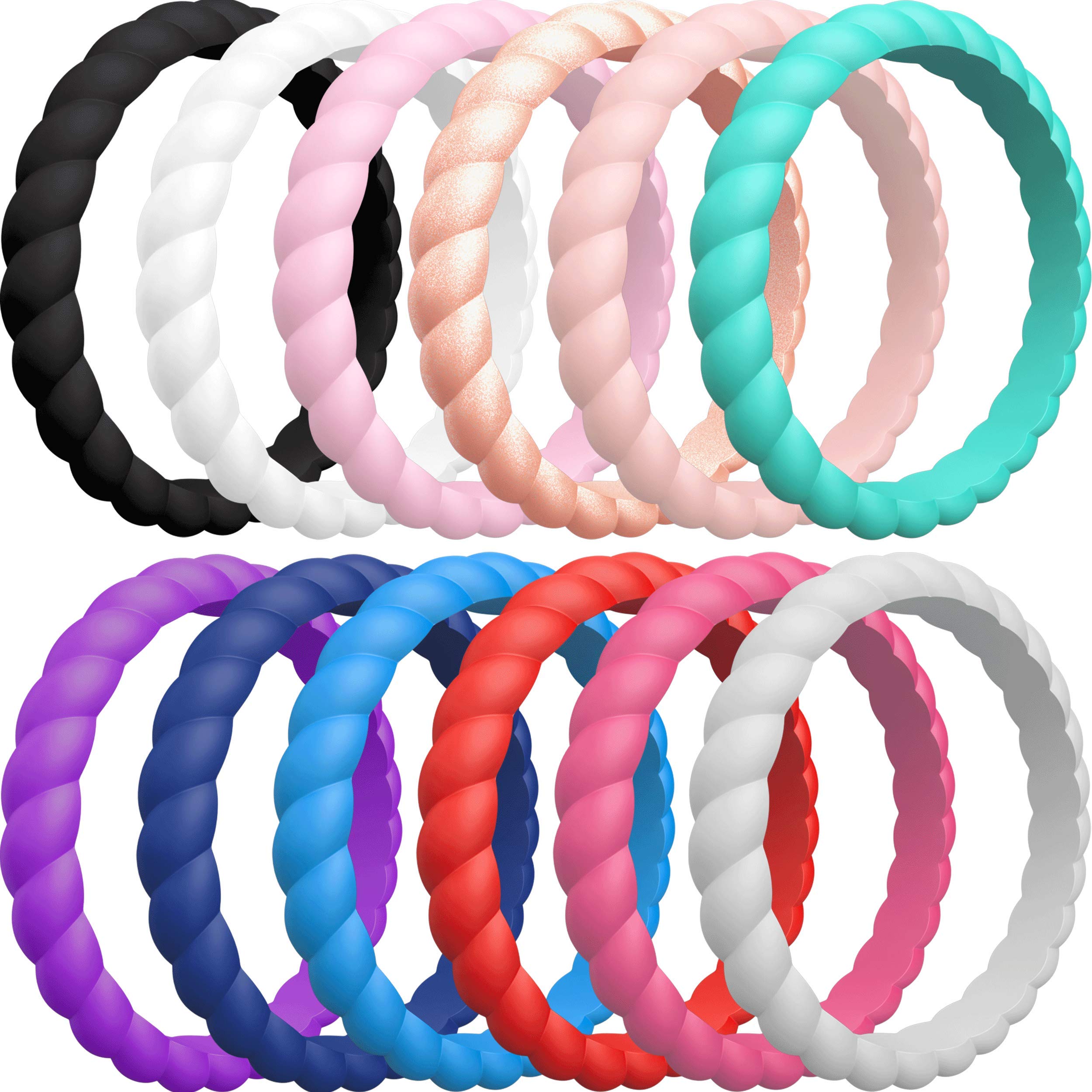 ThunderFit Thin Braided Silicone Wedding Bands for Women - Comfortable & Durable Rings for Active Lifestyle, Gym, Swimming & Everyday Wear