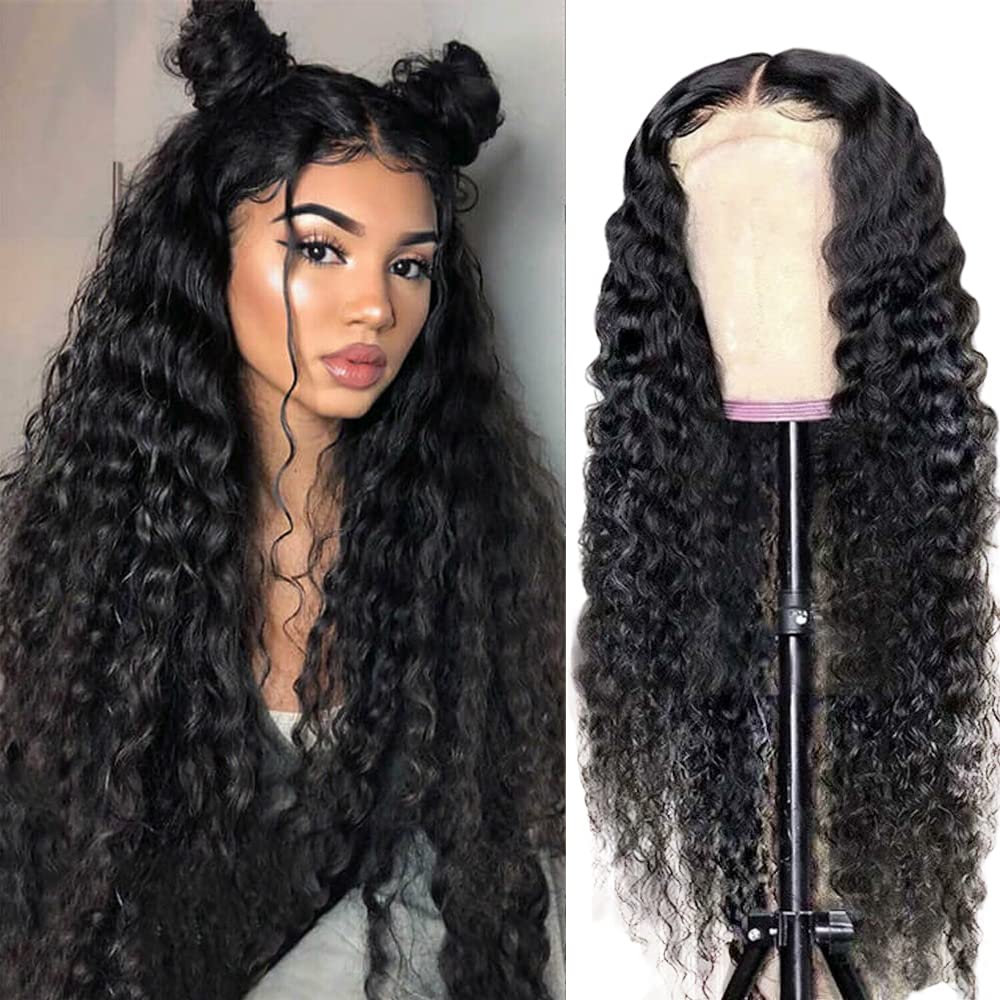 180% Density HD Transparent Deep Wave Lace Front Wig - 13x4 Human Hair Lace Frontal Wig for Black Women - 24 Inch Natural Black Pre-Plucked with Baby Hair - Perfect for Daily Wear, Parties, and Special Occasions