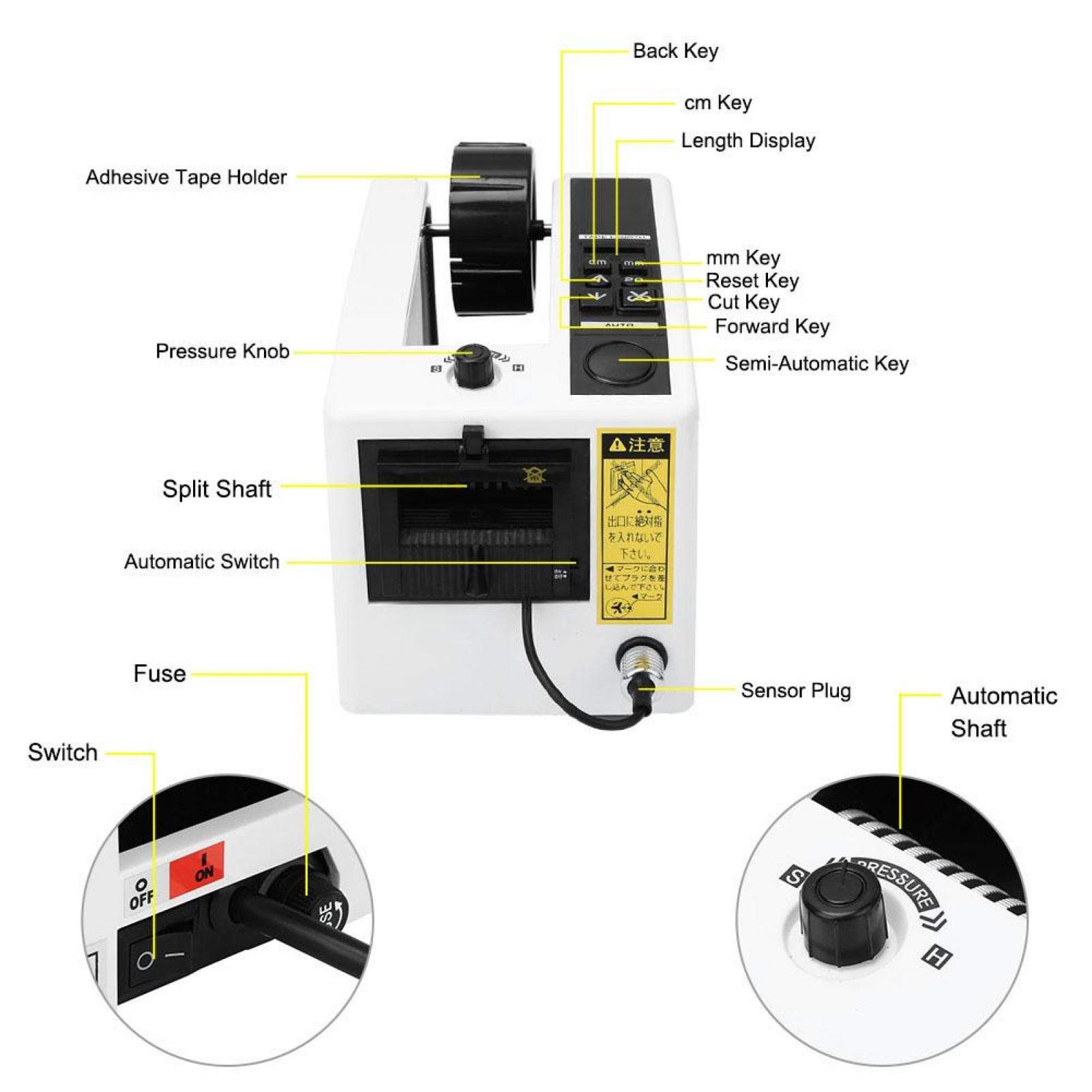 Voluxe Automatic Electric Tape Dispenser - 110V Desktop Tape Cutter for Packaging, Office & Home Use | Self-Adhesive Tape Cutting Machine for Shipping, Crafts & DIY Projects