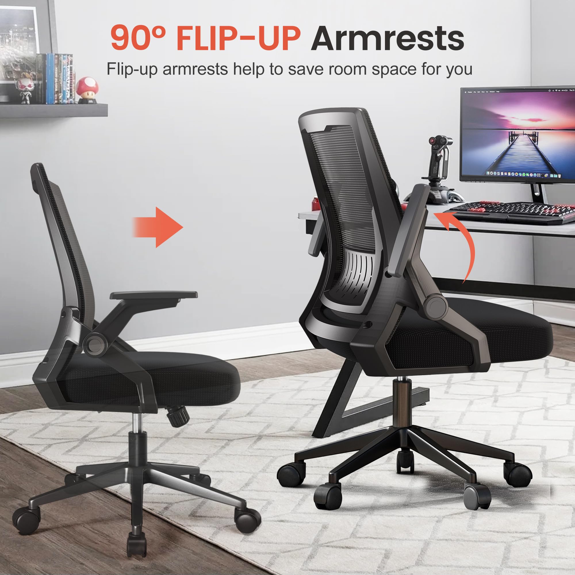 GTRACING Ergonomic Office Chair - Adjustable Mesh Computer Desk Chair with Lumbar Support & Flip-Up Arms - Comfortable Gaming & Executive Chair for Home Office (Black) - Perfect for Long Work Hours, Gaming Sessions & Remote Work