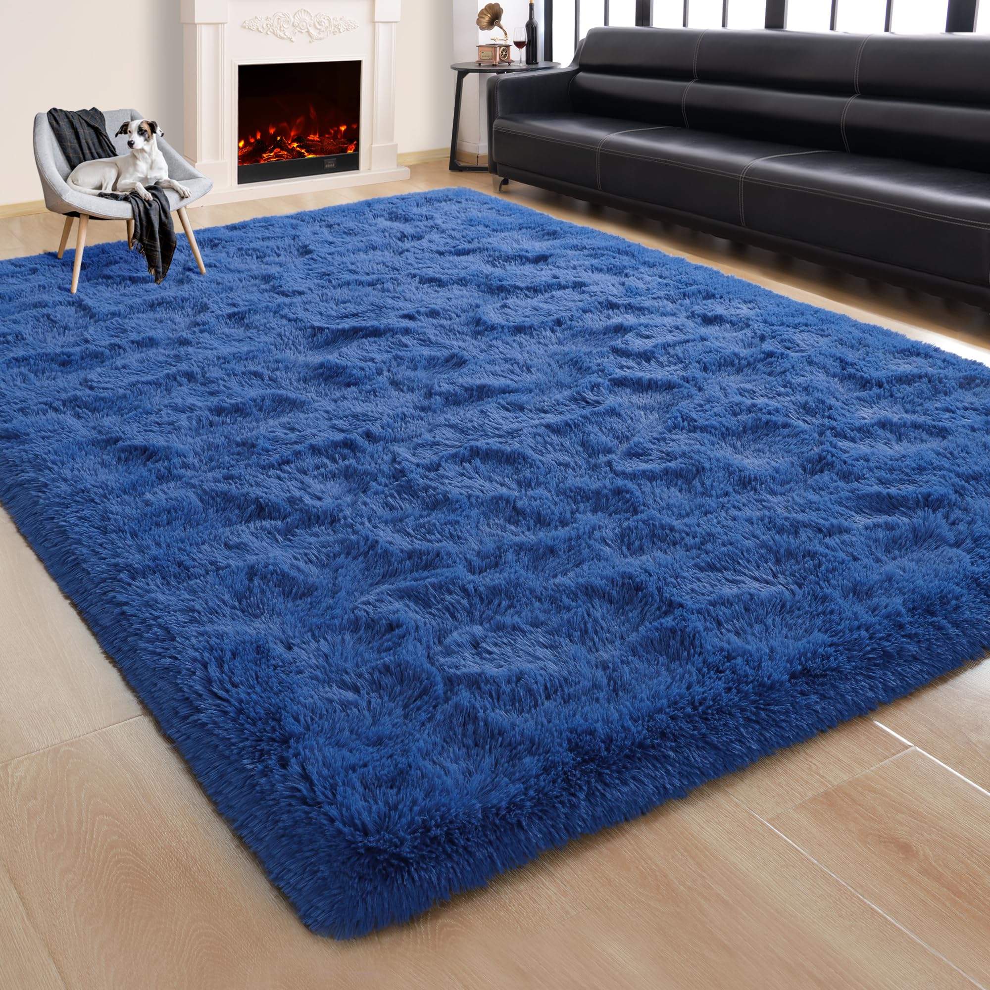 Fluffy Navy Blue 6x9 Area Rugs - Soft Shaggy Living Room Carpet, Thick Fuzzy Bedroom Rug, Cozy Dorm Floor Mat for Kids Room Decor | Perfect for Home, Office & Nursery Aesthetic