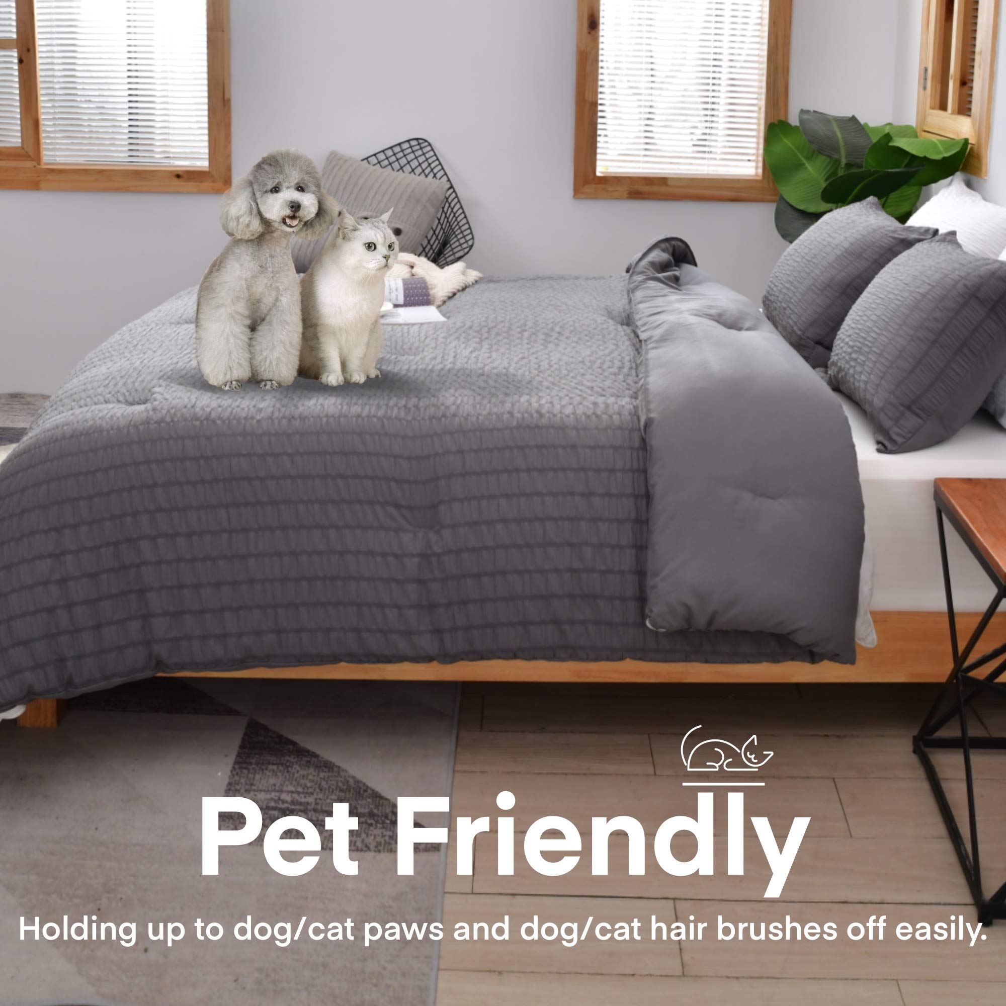 AveLom Seersucker Full Comforter Set (80x90 inches) - 3 Piece 100% Soft Washed Microfiber Lightweight Bedding Set with 2 Pillowcases | All Season Down Alternative Comforter for Queen/Full Size Beds | Breathable & Cozy for Summer, Winter, and Year-Round Comfort (Gray)