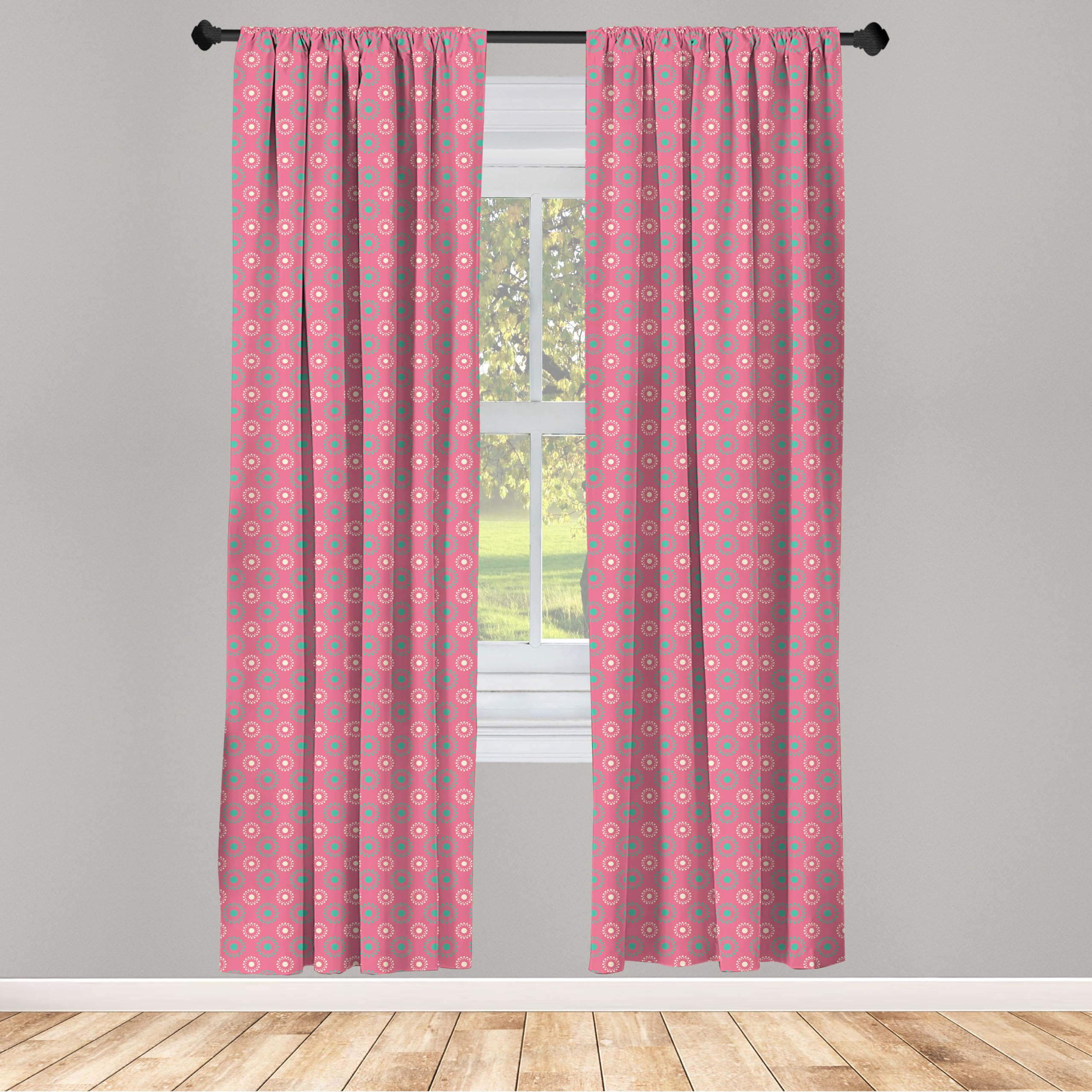 Ambesonne Floral Window Curtains - Abstract Flower & Dot Pattern Lightweight Drapes, 28