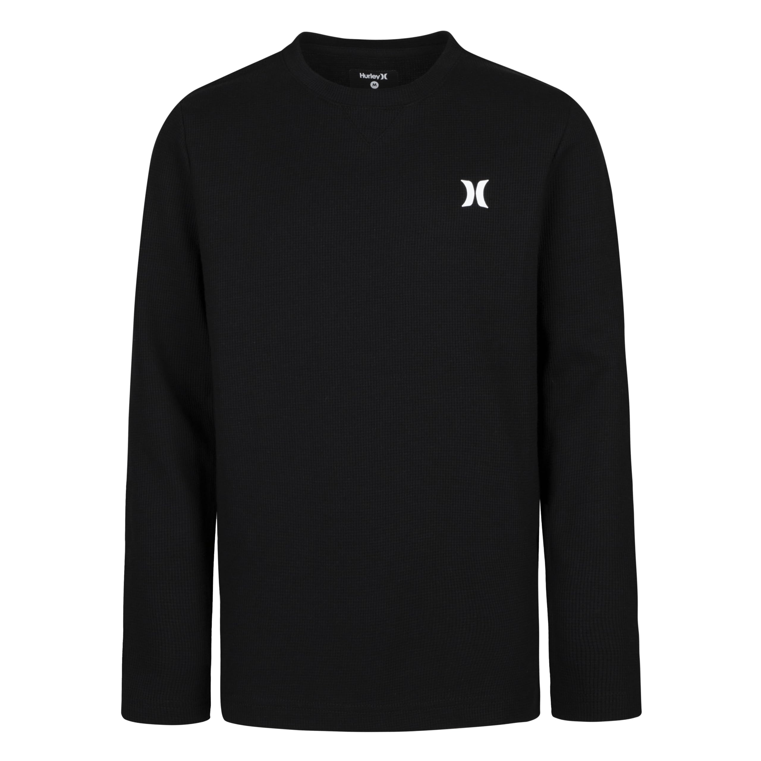 Hurley Boys' Long Sleeve Waffle Knit Shirt - Soft Cotton Thermal Top for Kids, Black | Perfect for School, Outdoor Adventures & Casual Wear