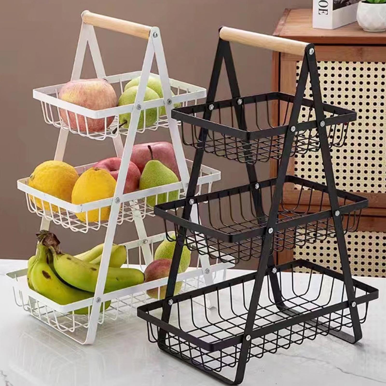 CALANDIS® 3-Tier Black Metal Fruit Basket - Rustproof Iron Tiered Rack for Kitchen, Dining Room & Restaurant Decor - Perfect for Displaying Fruits, Vegetables & Snacks at Home or Commercial Use