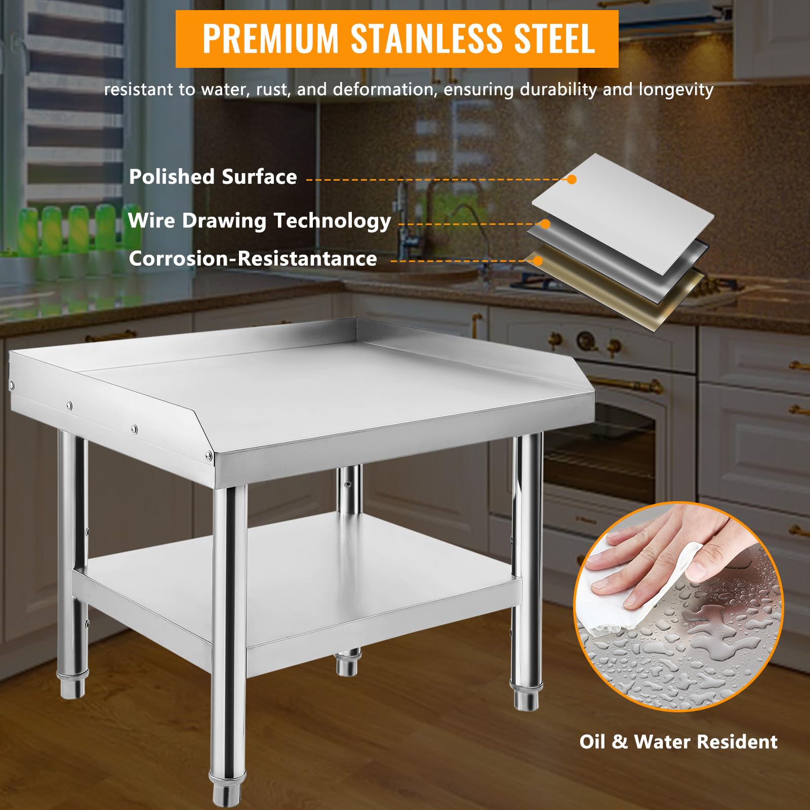 GAOMON Stainless Steel Grill Stand with Adjustable Storage Shelf - 24 x 28 x 24 Inch Heavy Duty Commercial Kitchen Equipment for Restaurants, Hotels & Home Use - Perfect for Outdoor BBQ, Catering & Food Prep Stations