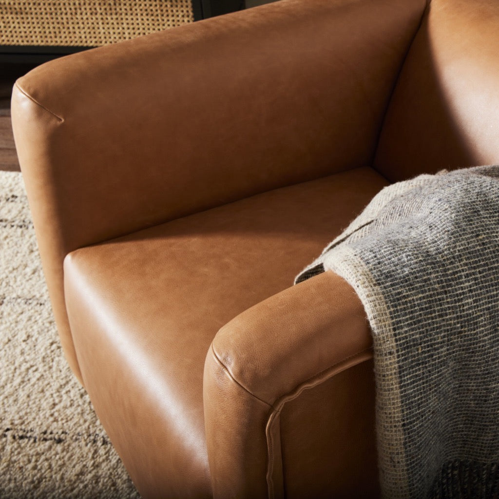 Wellborn Swivel Chair - Palermo Cognac Leather Office Chair with 360-Degree Rotation, Ergonomic Design for Home & Office Workspace Comfort