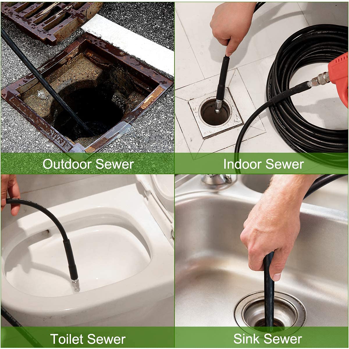 50FT High-Pressure Sewer Jetter Kit for Drain Cleaning - 1/4 Inch NPT, 5800 PSI with Rotating & Button Nozzles - Compatible with Pressure Washers - Ideal for Home Plumbing, Sewer Line Maintenance, and Commercial Drain Cleaning