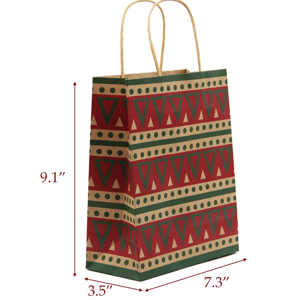 Lulu Home 24-Piece Medium Christmas Gift Bags with Handles - Eco-Friendly Kraft Paper Holiday Present Bags for Christmas Party Favors, Stocking Stuffers & Gift Exchanges