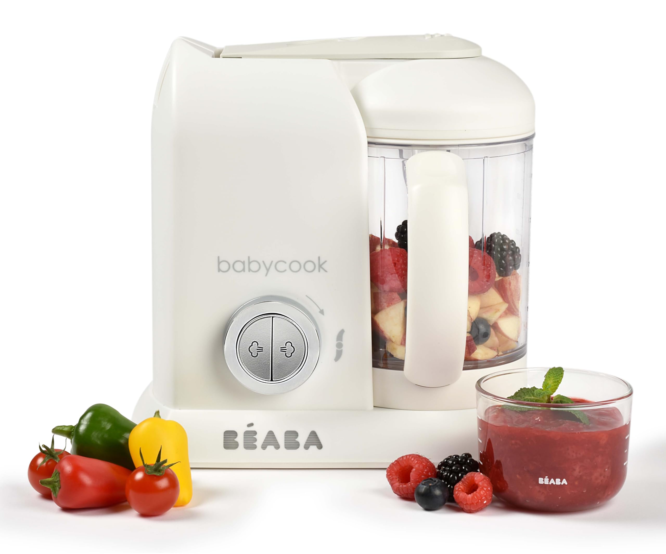 BEABA Babycook Solo 4-in-1 Baby Food Maker & Steamer Blender - Auto Steam Cooking, 4.5 Cup Capacity (27 Servings in 20 Min) - Perfect for Homemade Purees, Baby Food Prep & Healthy Toddler Meals - White