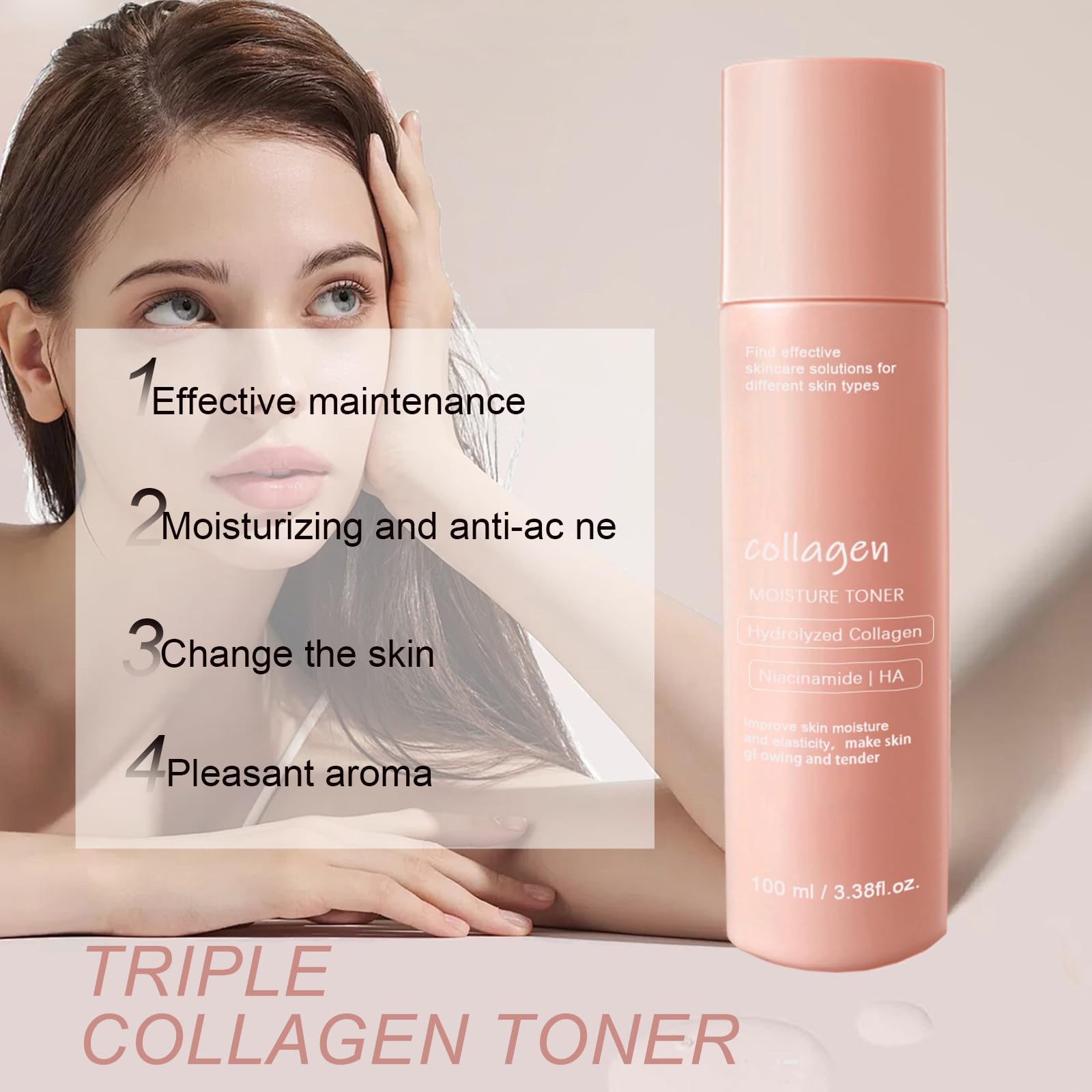 Triple Collagen Toner for Women - Anti Aging Facial Toner with Fast-Absorbing Formula | Korean Skincare for Deep Hydration, Plumping & Improving Skin Texture | Perfect for Daily Routine, Night Care & Travel Skincare