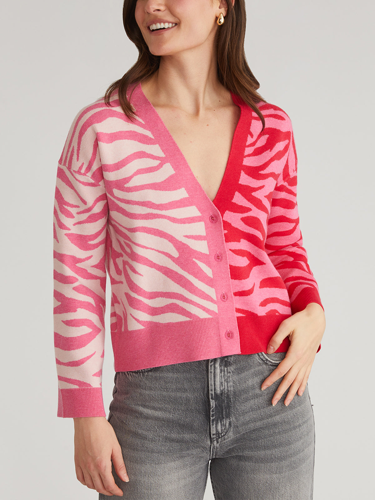 Nicole Women's Colorblock Zebra Print Cardigan - Soft Long Sleeve Open Front Sweater for Casual Outfits & Office Wear