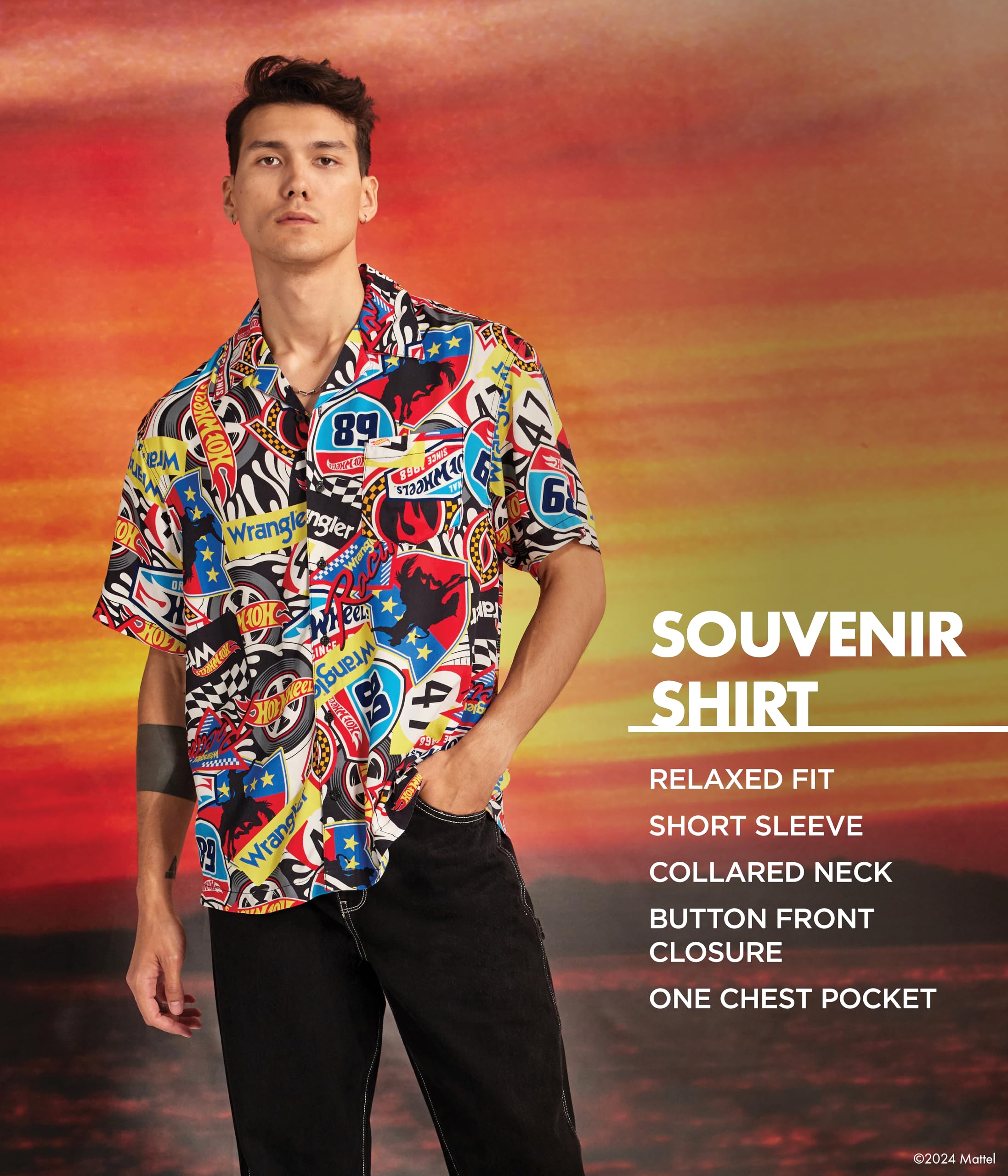 Wrangler Men's X Hot Wheels Souvenir T-Shirt - Vintage Graphic Tee for Casual Wear & Car Enthusiasts - Perfect for Everyday Outfits, Car Shows & Gifts