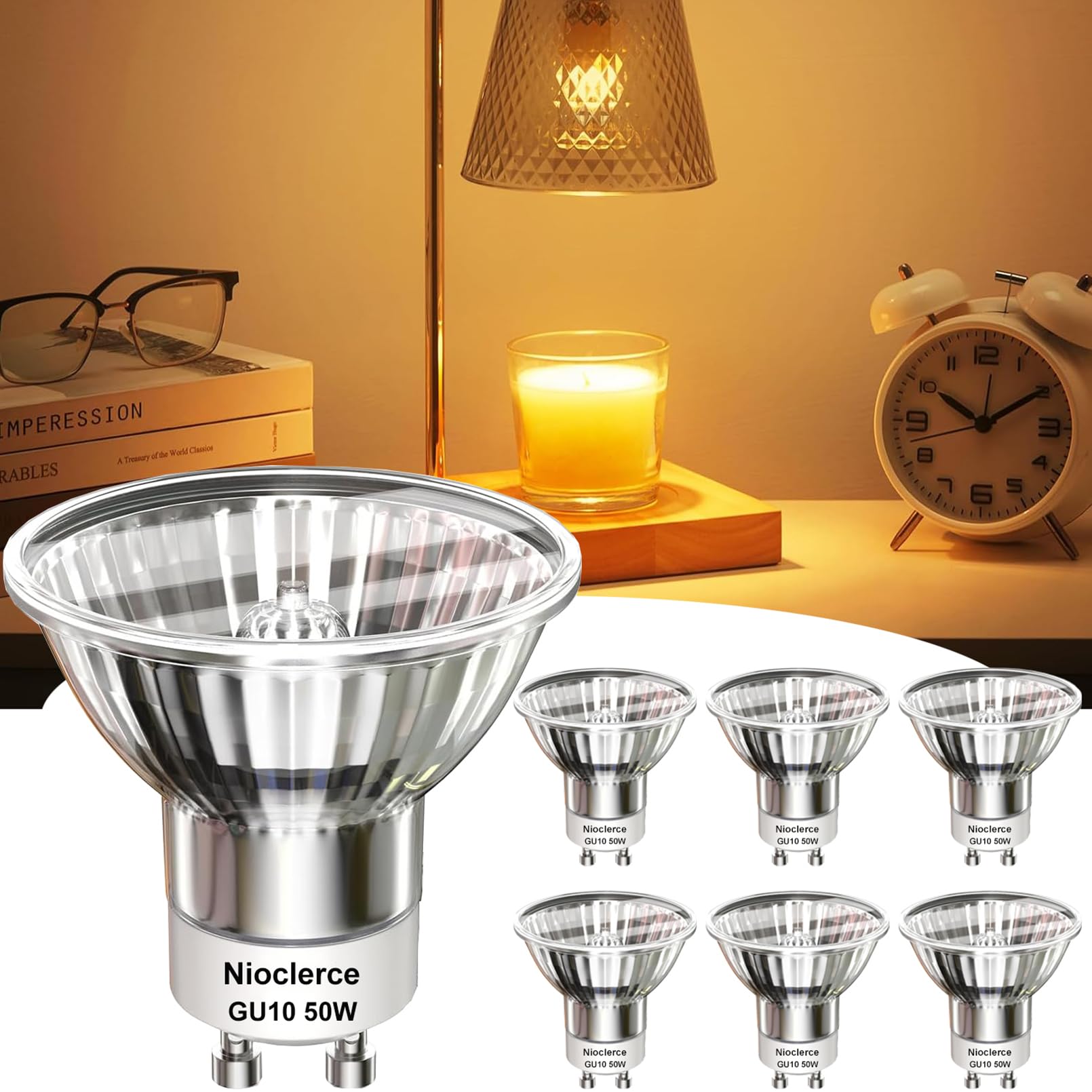 50W GU10 Halogen Bulb - 120V Warm White Dimmable MR16 Light Bulb, 500LM High Output, Long Lifespan for Track Lighting, Candle Warmers, and Home Decoration
