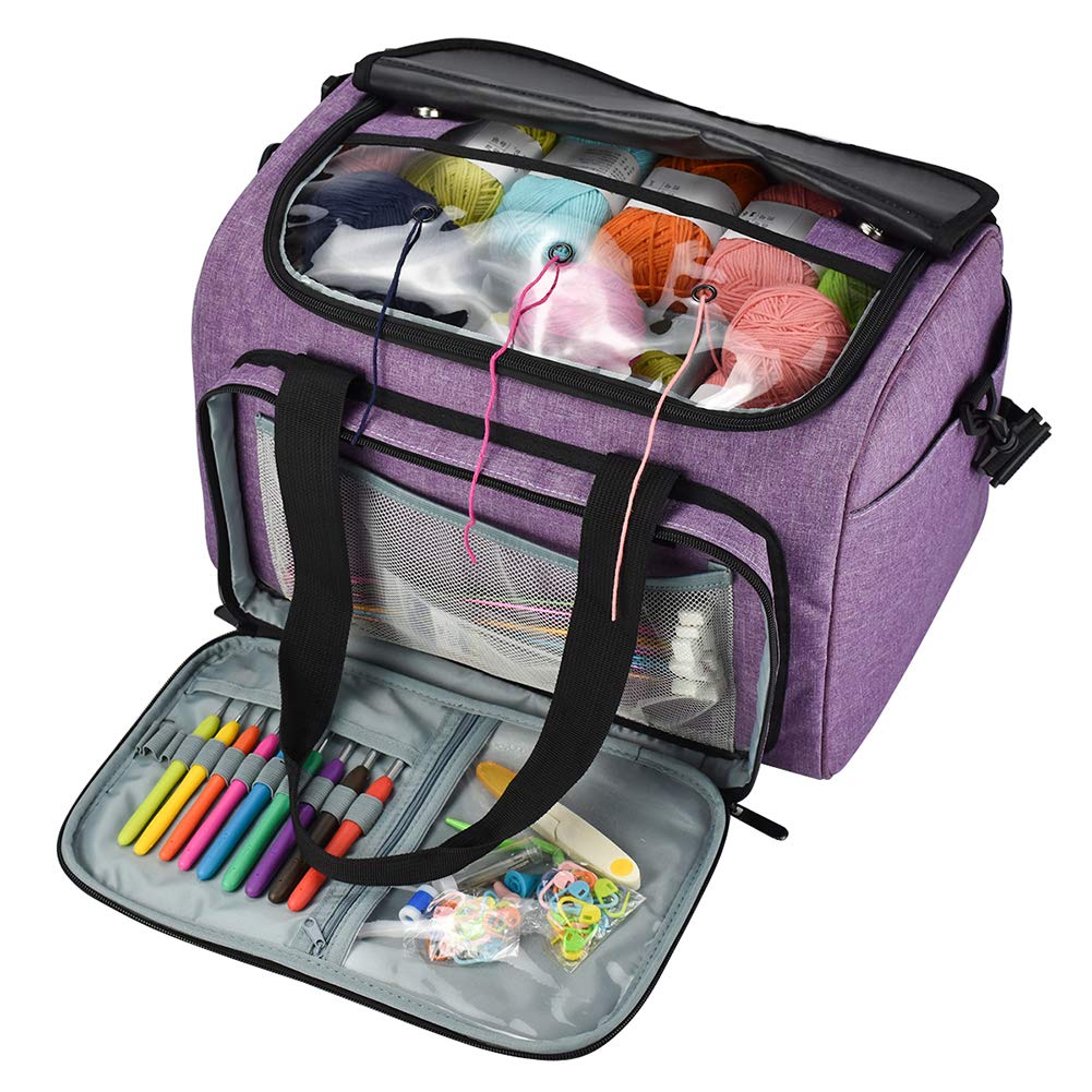 Kani Knitting Bag - Large Yarn Storage Tote with Shoulder Strap & Inner Pockets for Knitting Needles, Crochet Hooks, Wool & Craft Supplies - Perfect for Knitting Projects, Crocheting & Craft Organization at Home or On-The-Go