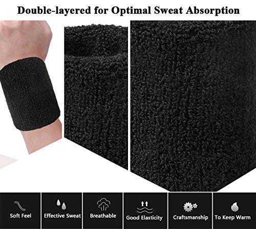 Unisex Terry Cloth Wristbands - Moisture Wicking Sports Wrist Sweatbands for Men & Women - Ideal for Tennis, Gym Workouts & Active Lifestyles