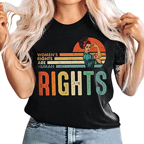 Women's Equality & Rights Printed Short Sleeve Blouse - Round Neck Casual Tunic Top with Mock Turtleneck (Black, XXXXXL) - Perfect for Protests, Feminist Events & Everyday Wear