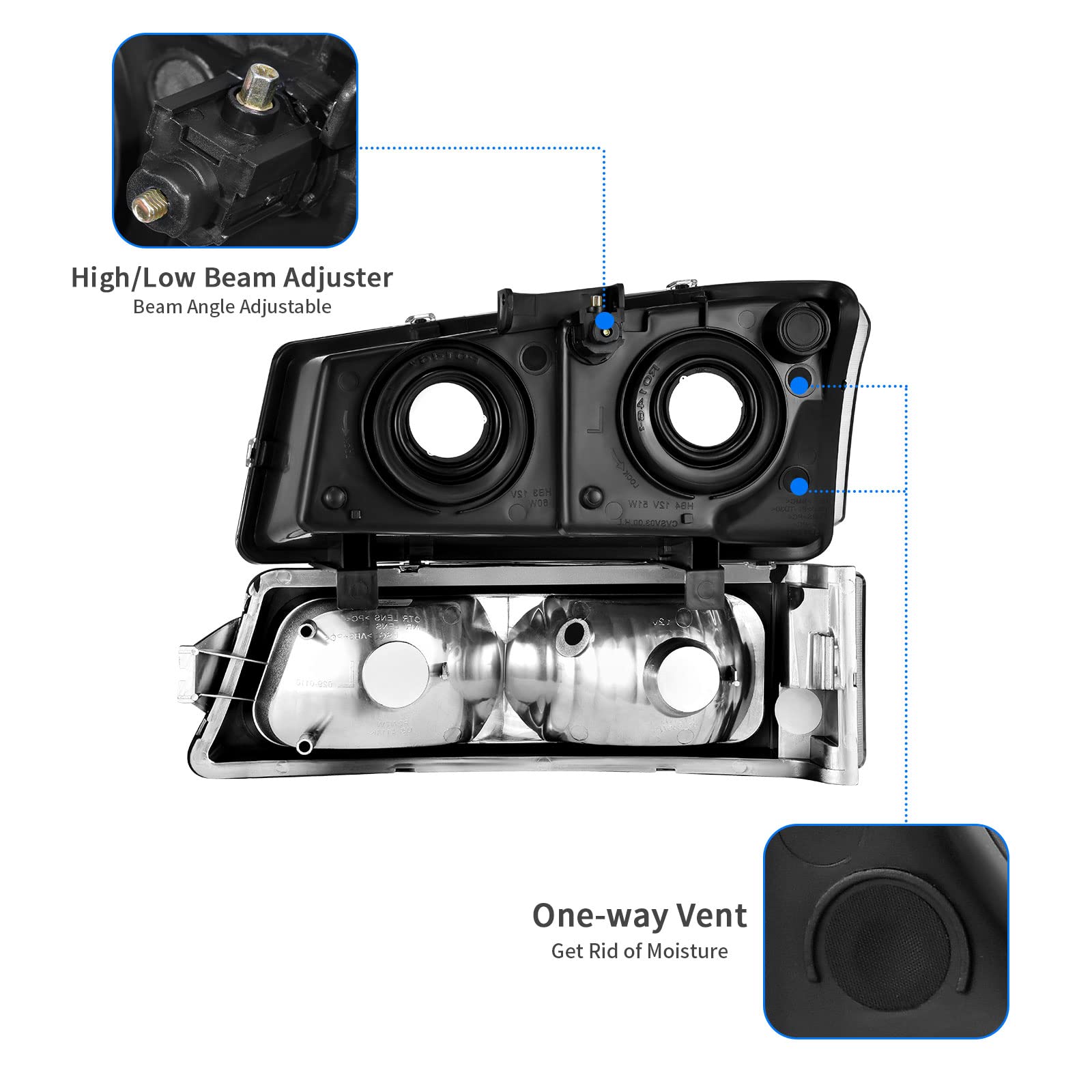 DWVO Headlights and Tail Lights Assembly for 2003-2006 Chevy Silverado 1500/2500HD/3500 - Black Housing Headlights & Clear Taillights Combo - Replacement for 03-04 Silverado 2500, 04-06 Silverado 3500 - Perfect for Off-Roading, Night Driving, and Vehicle Upgrades