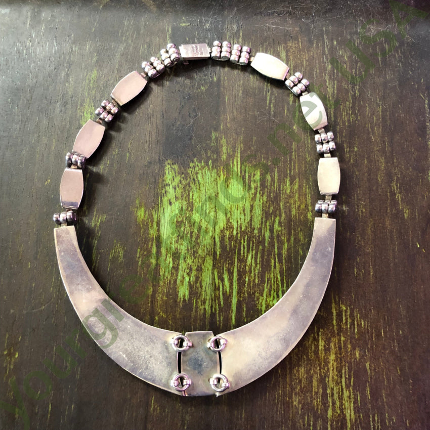 Vintage Sterling Silver & Turquoise Inlay Collar Necklace from Taxco Mexico | Handmade Southwest Jewelry for Women | Perfect for Boho, Western & Festival Fashion