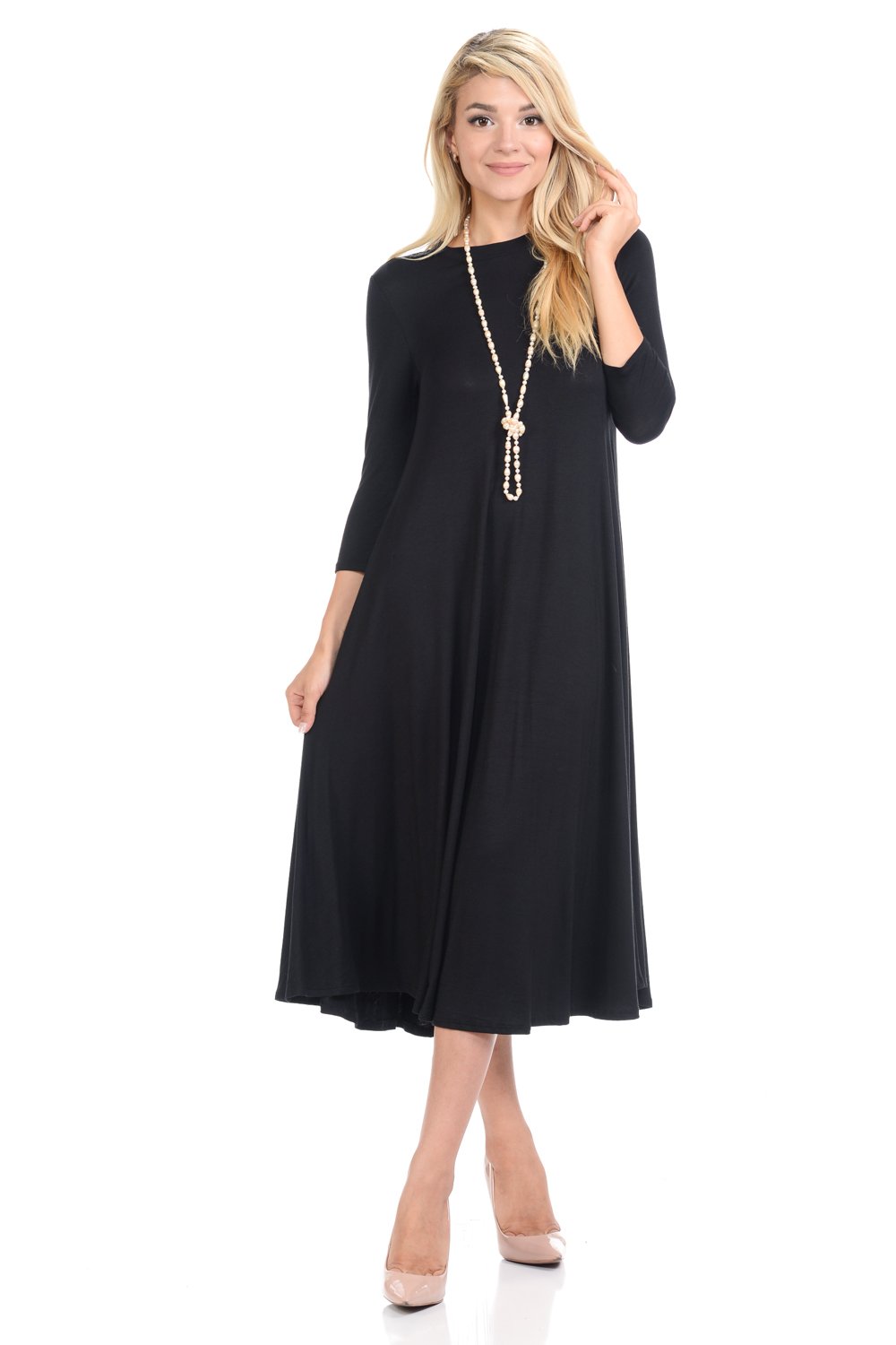 Iconic Luxe Women's A-Line Swing Trapeze Midi Dress - Flowy Summer Dress for Casual Outings, Parties & Beach Vacations