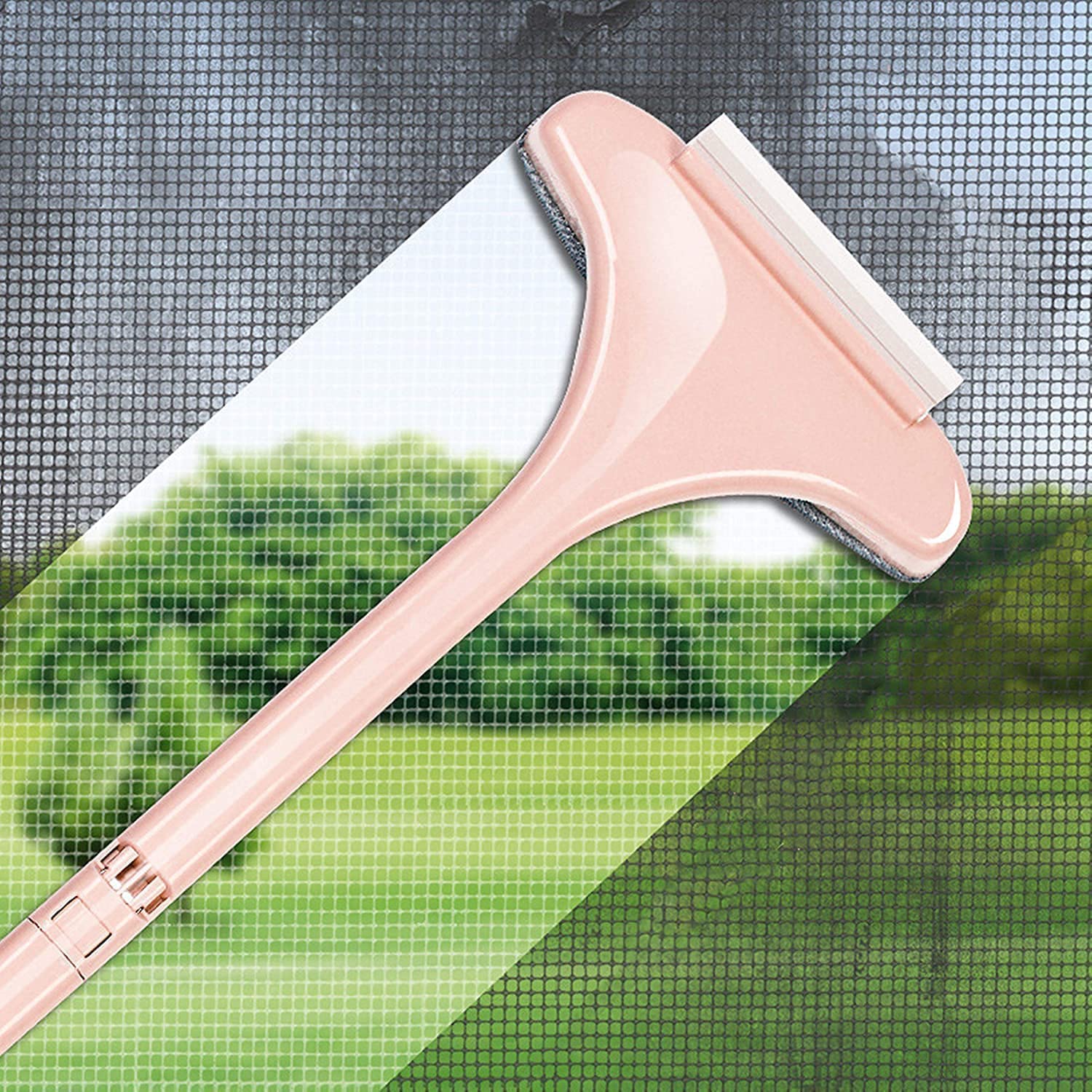 **Kesi 2-in-1 Multifunctional Window & Screen Cleaning Brush – Double-Sided Mesh Cleaner with Extended Handle – Perfect for Windows, Screens, and Patio Doors (Pack of 2)**