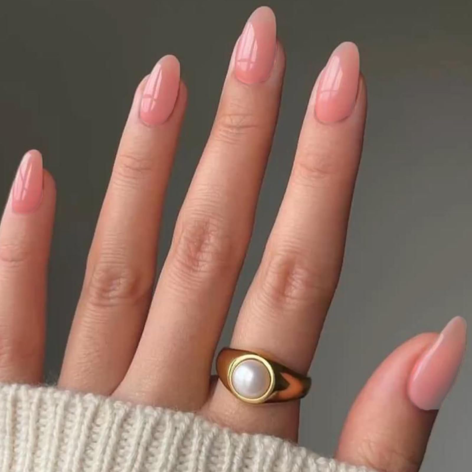 GLAMERMAID Short Oval Press on Nails - Nude Pink & Peach Blossom False Nails with Adhesive Tabs | Reusable Acrylic Glue on Nails for Women | Pure Glossy Gel Fake Nails Set | Perfect for Parties, Weddings & Everyday Wear