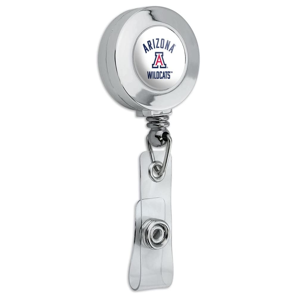 Official University of Arizona Retractable Badge Reel with Logo - Chrome ID Card Holder Clip for Campus, Office & Security Personnel