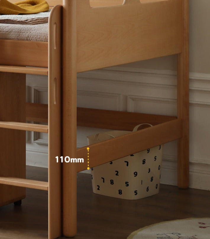Solid Oak Wood Mid-High Bed with Slanted Ladder - Sturdy Adult Loft Bed for Small Spaces, Dorm Rooms & Modern Apartments